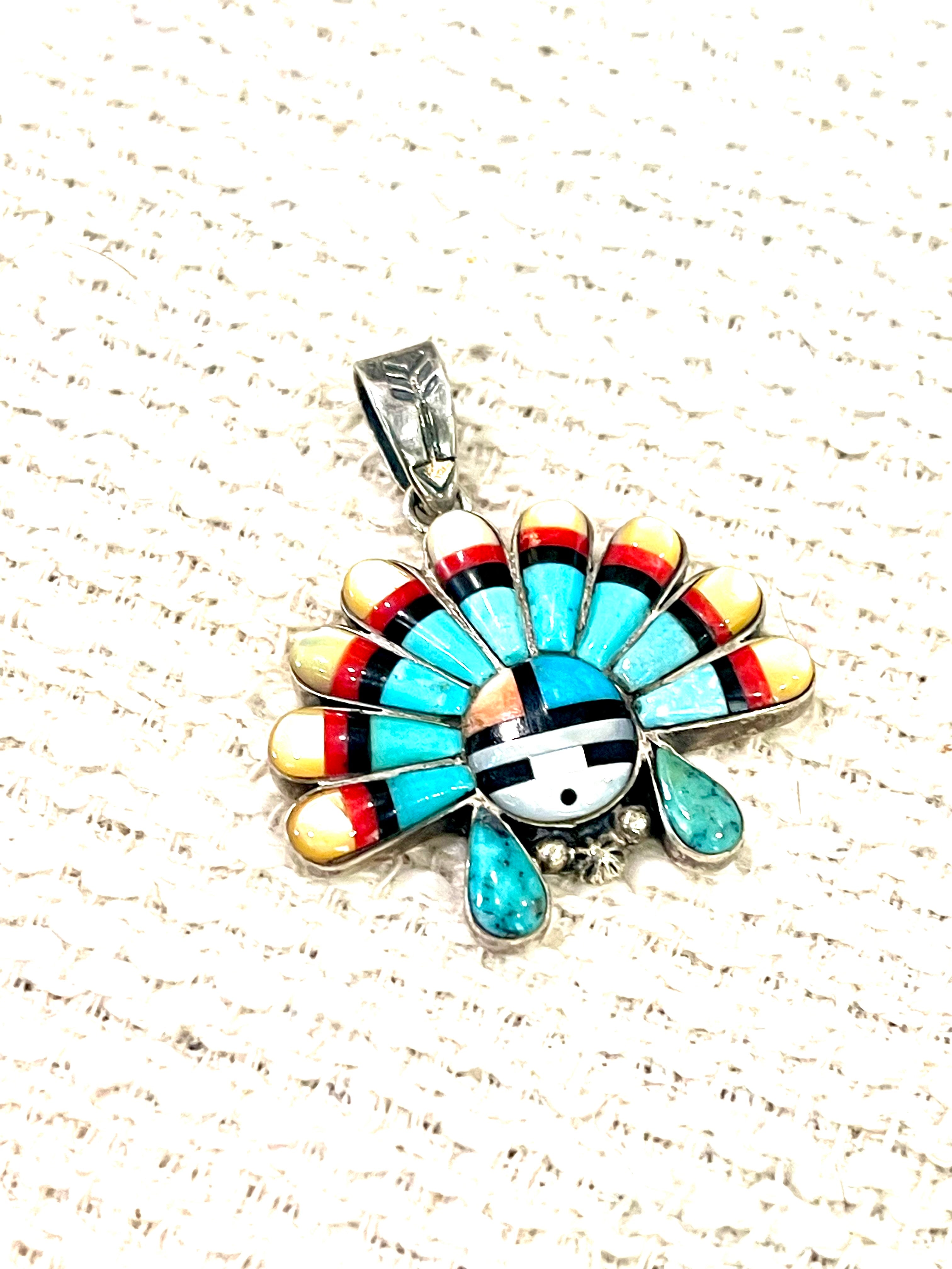 Handmade Sterling Silver & Multi Stone Sunface Pendant