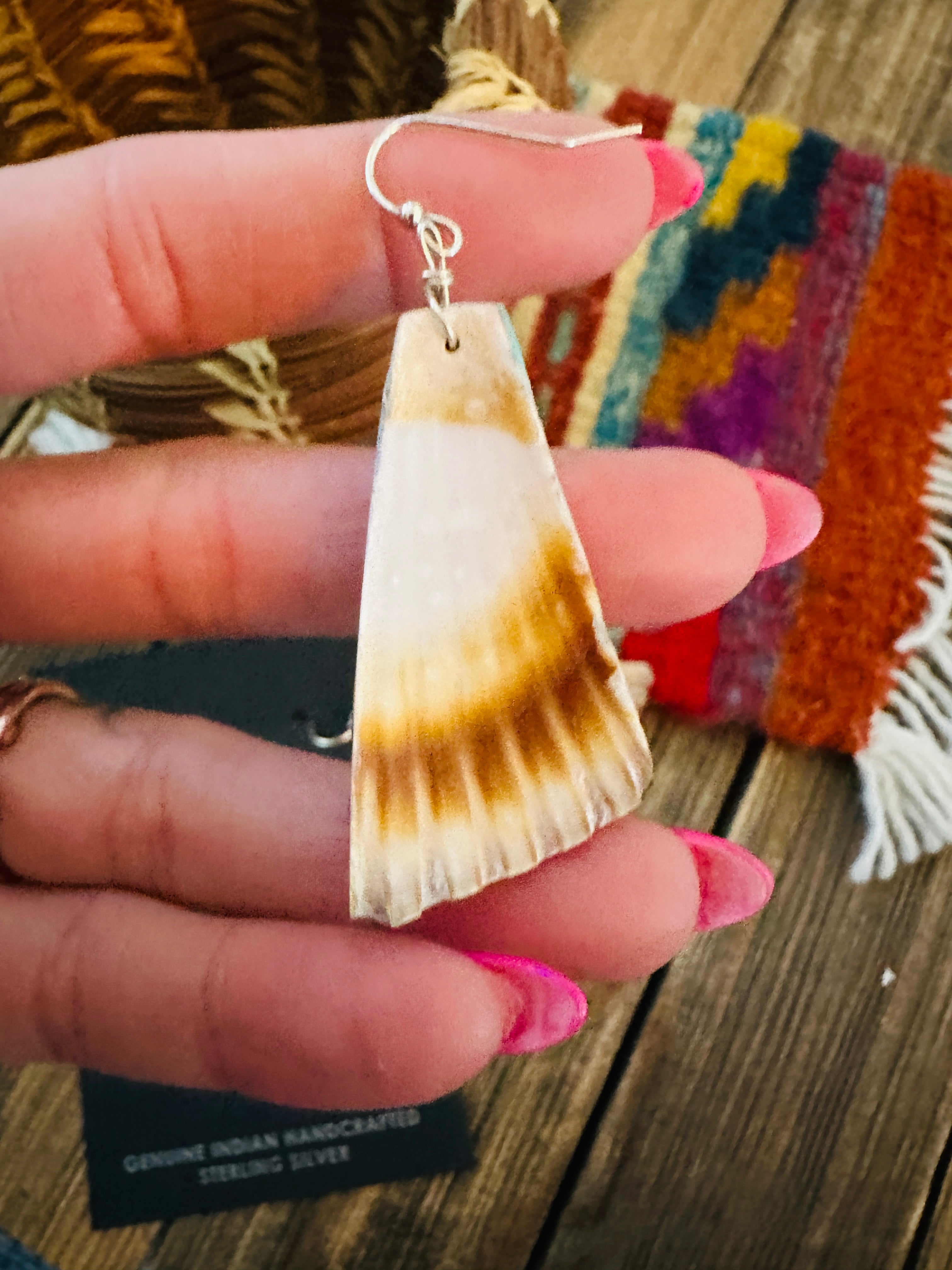 Handcrafted Multi Stone Inlay & Shell Dangle Earrings