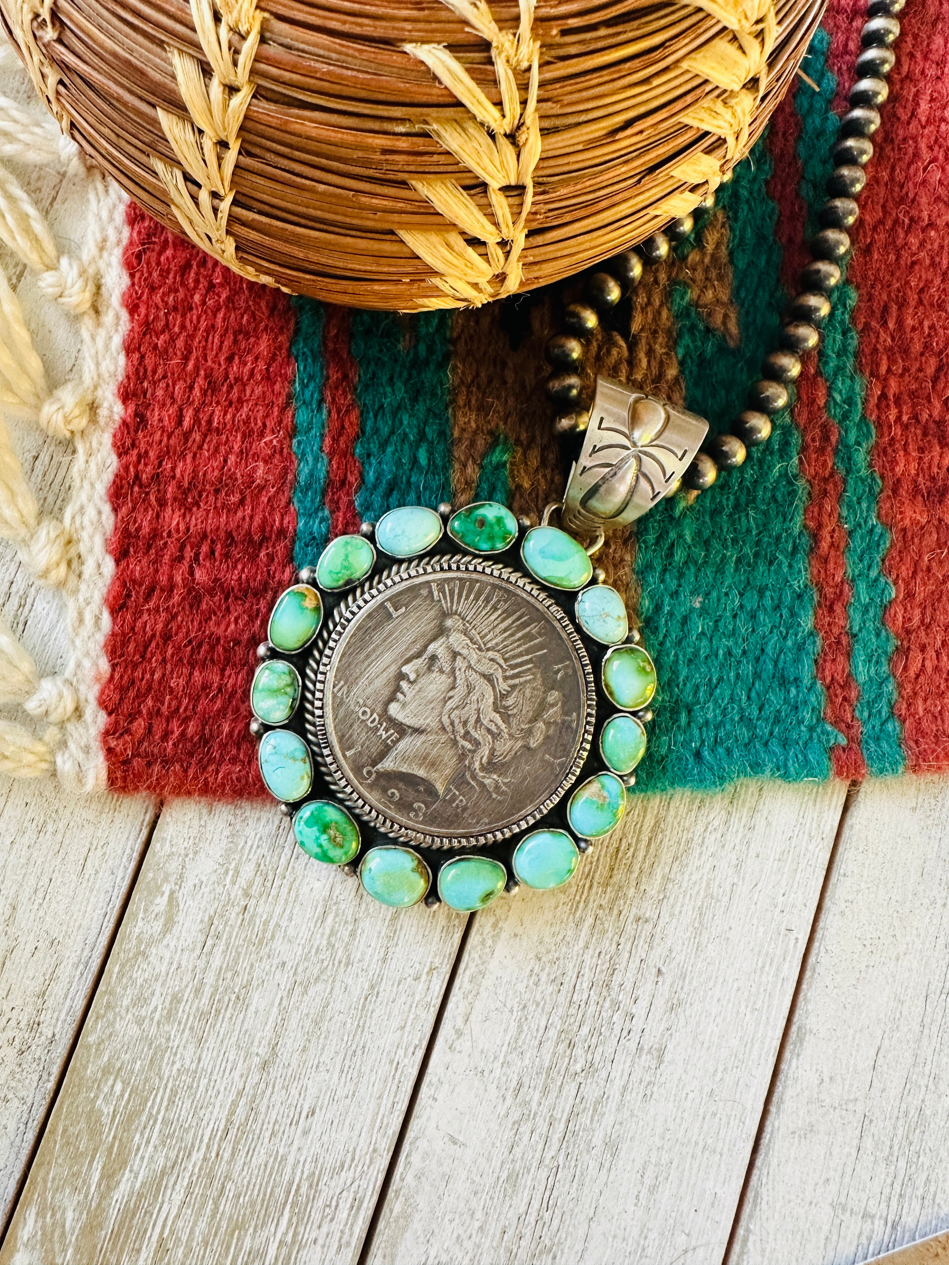 Navajo Sterling Silver & Turquoise Liberty Coin Pendant