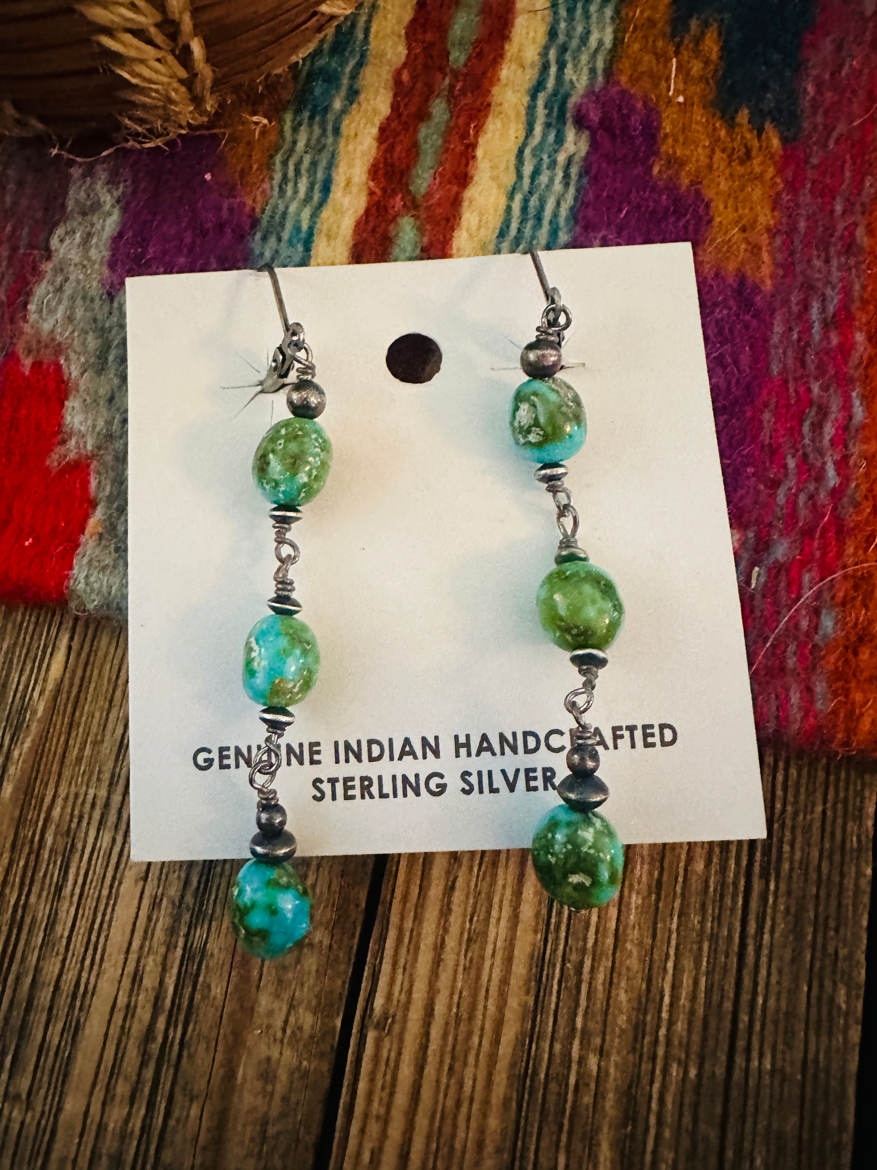 Handcrafted Sonoran Mountain Turquoise & Sterling Silver Beaded Dangle Earrings