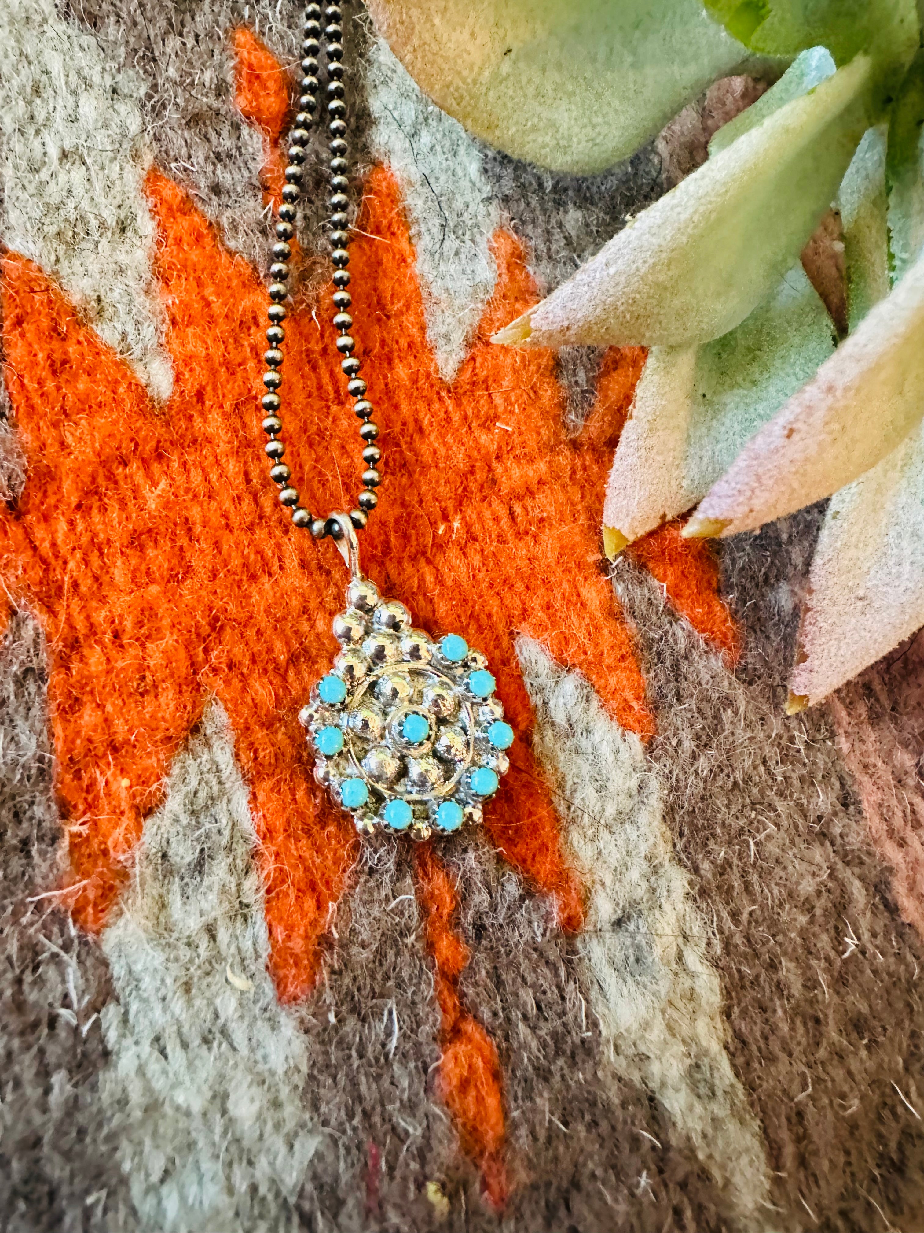 Zuni Sterling Silver & Turquoise Petit Point Pendant