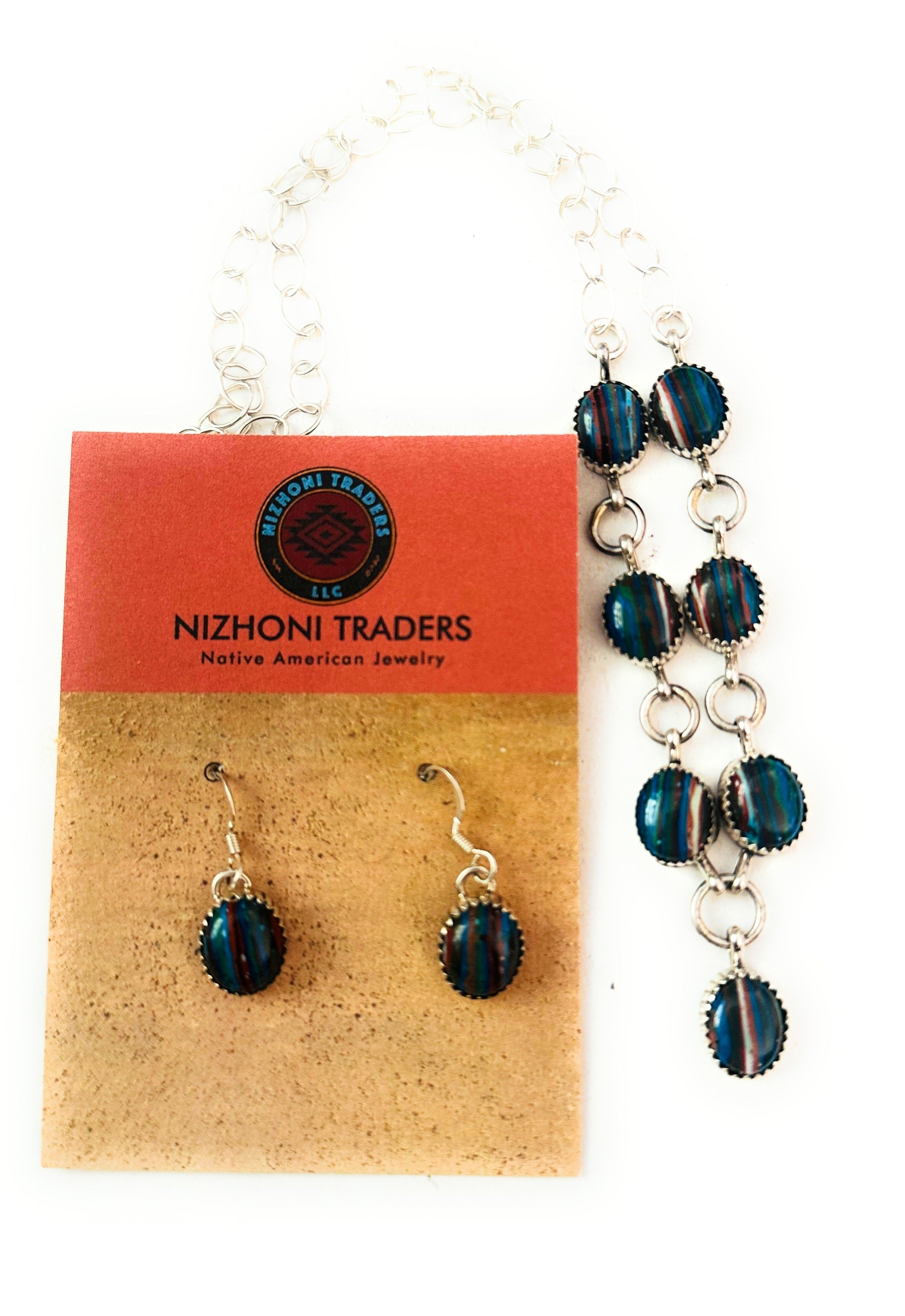 Navajo Rainbow Calsilica & Sterling Silver Necklace Set