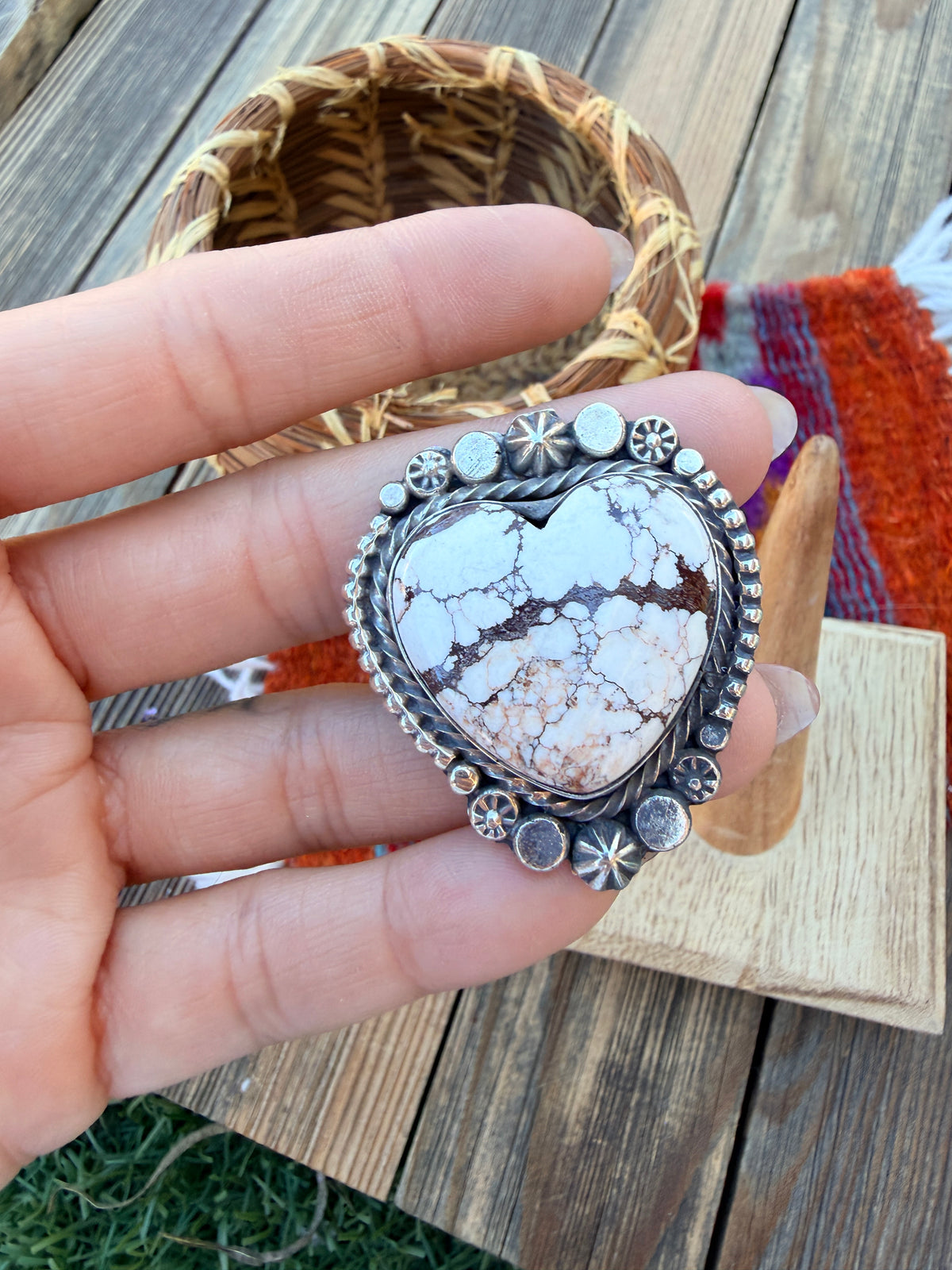 Handcrafted Wild Horse & Sterling Silver Heart Ring 9 by Rosella Paxson