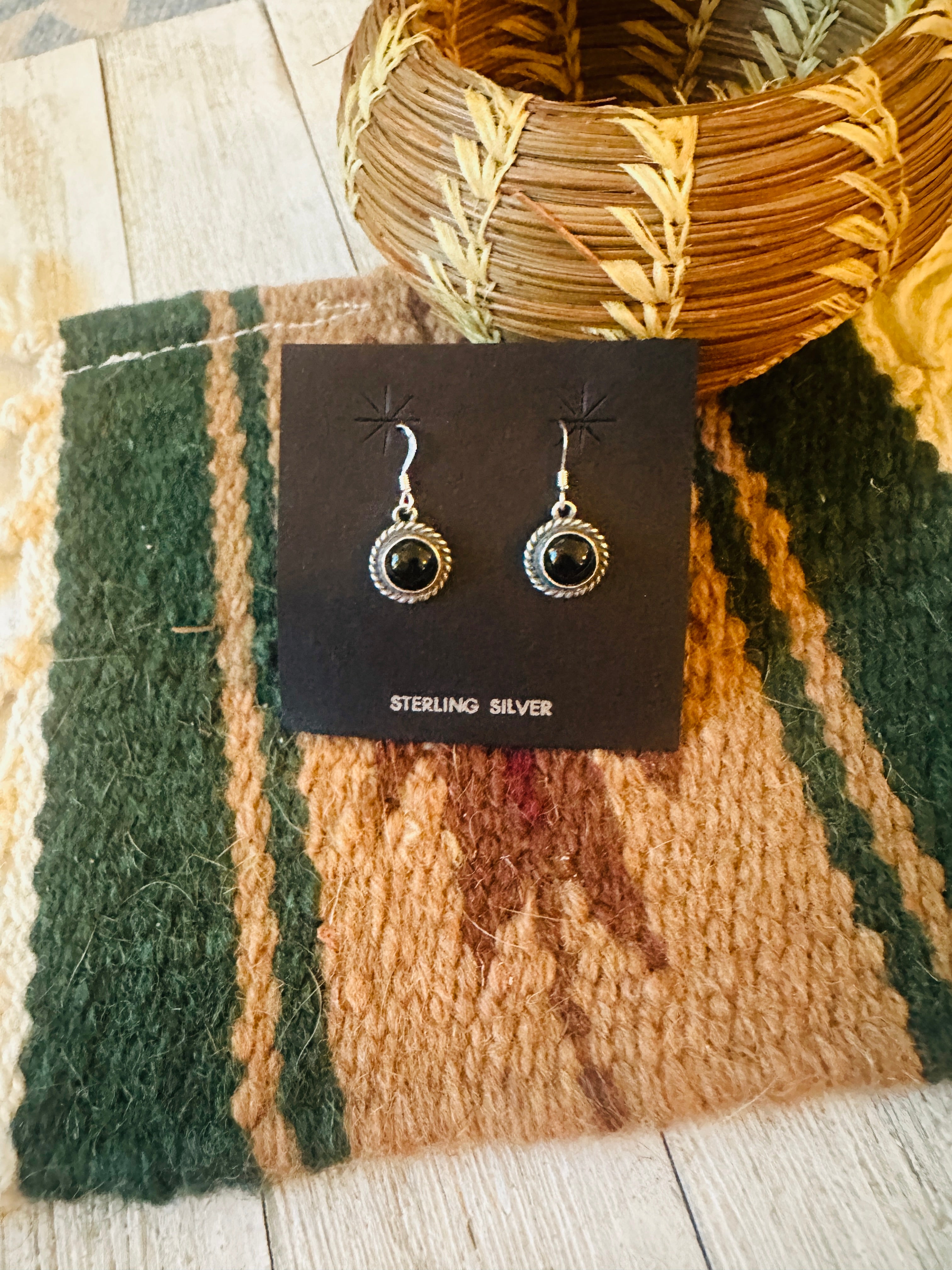 Navajo Onyx & Sterling Silver Dangle Earrings