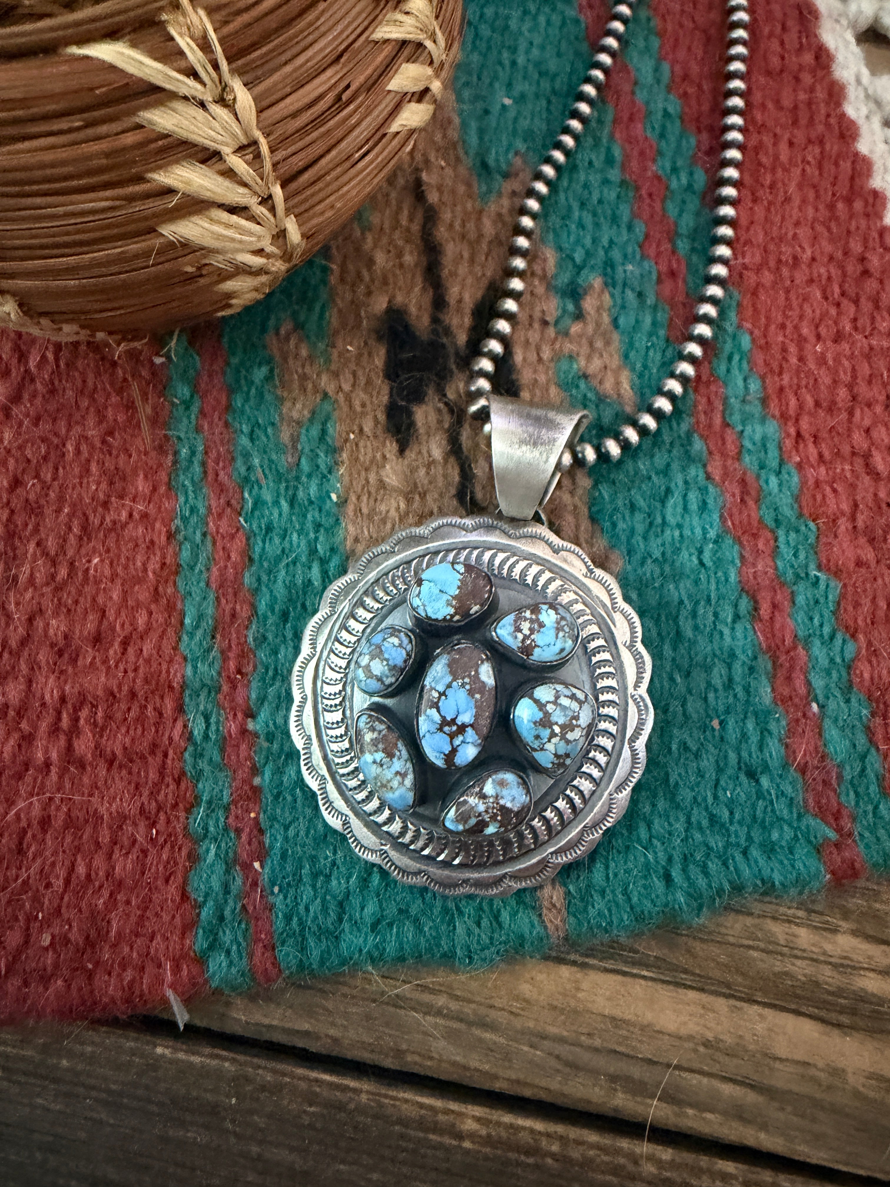 Handcrafted Sterling Silver & Golden Hills Turquoise Concho Pendant by Chimney Butte
