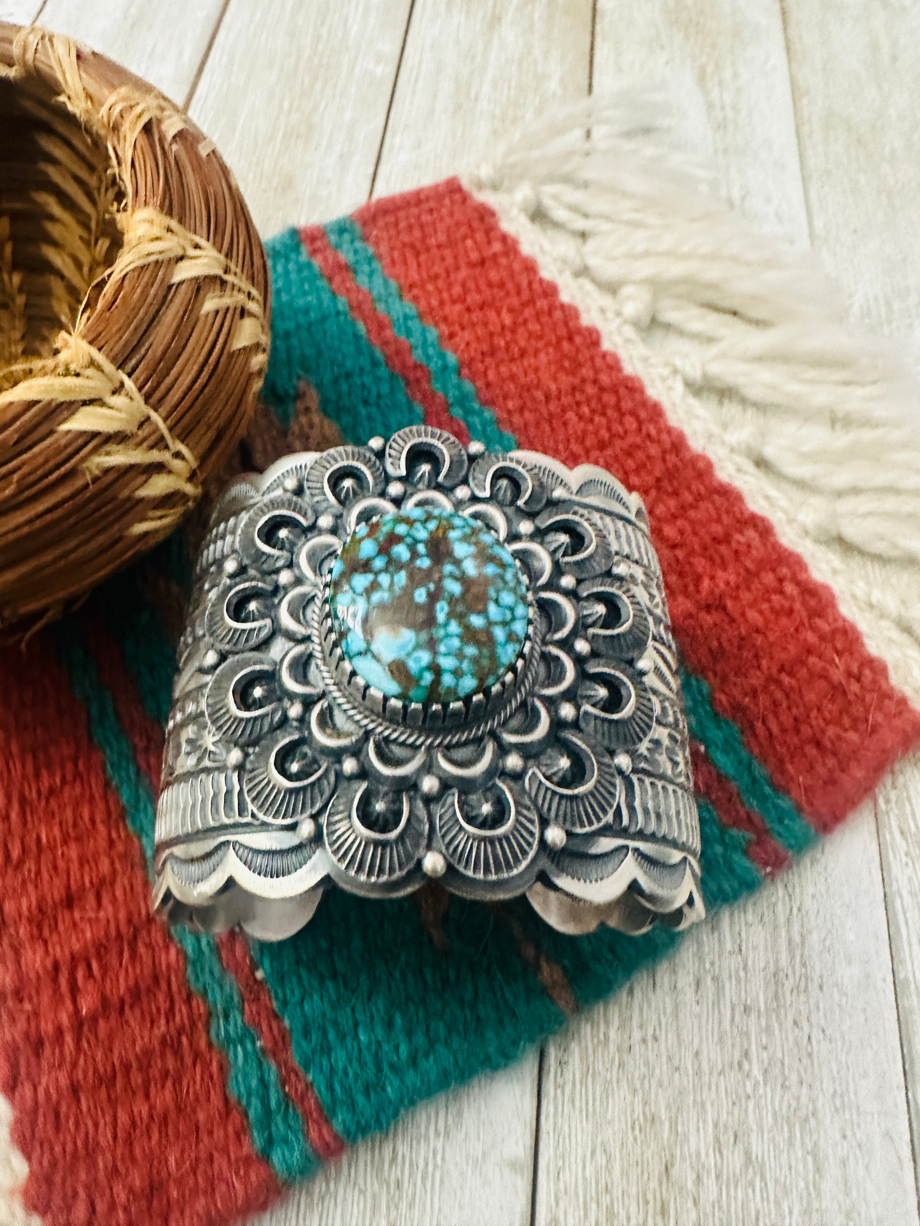 Handcrafted Sterling Silver & Spider Web Turquoise Cuff Bracelet by Randy Boyd