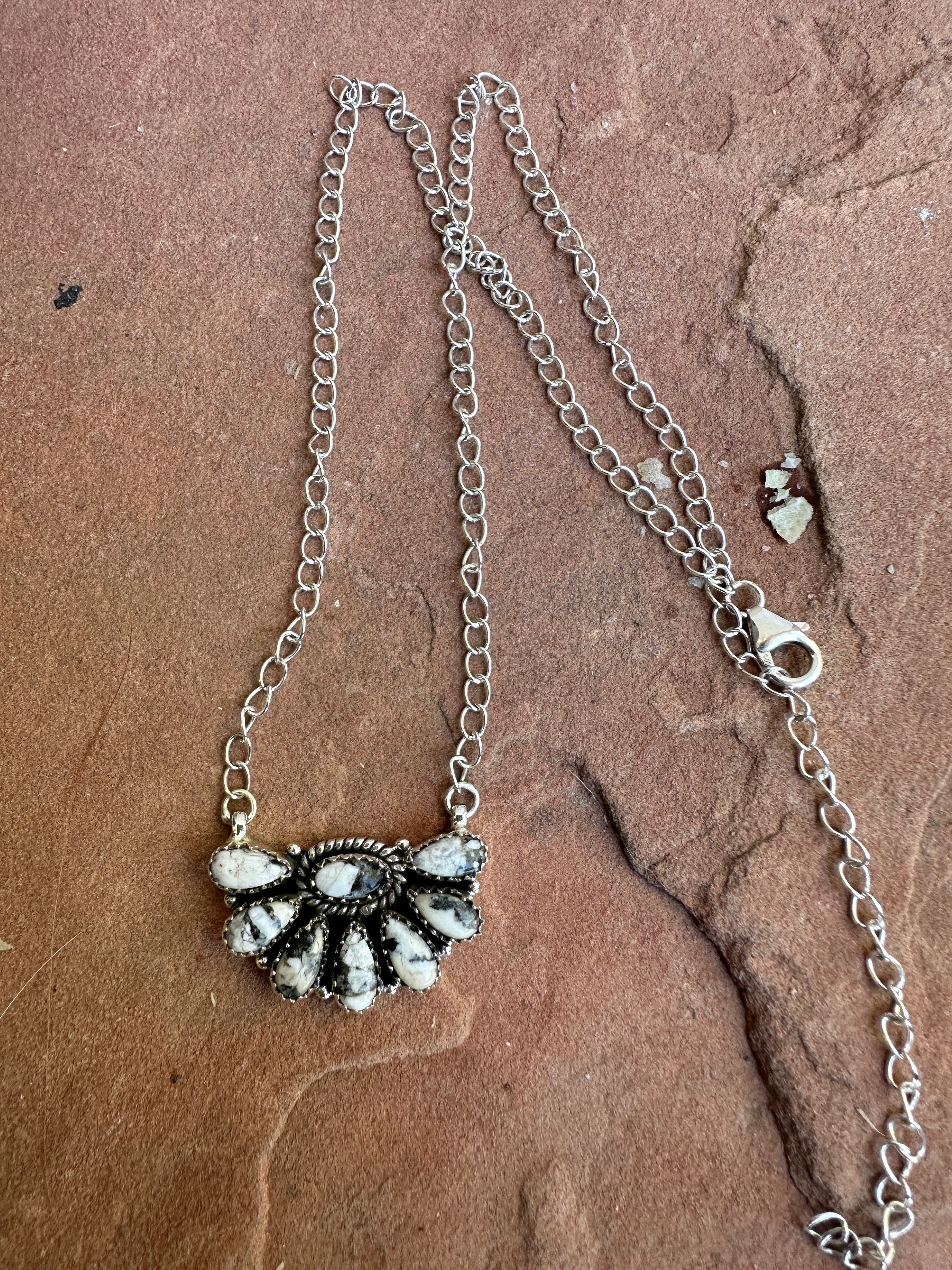 Handmade Sterling Silver White Buffalo Crescent Necklace