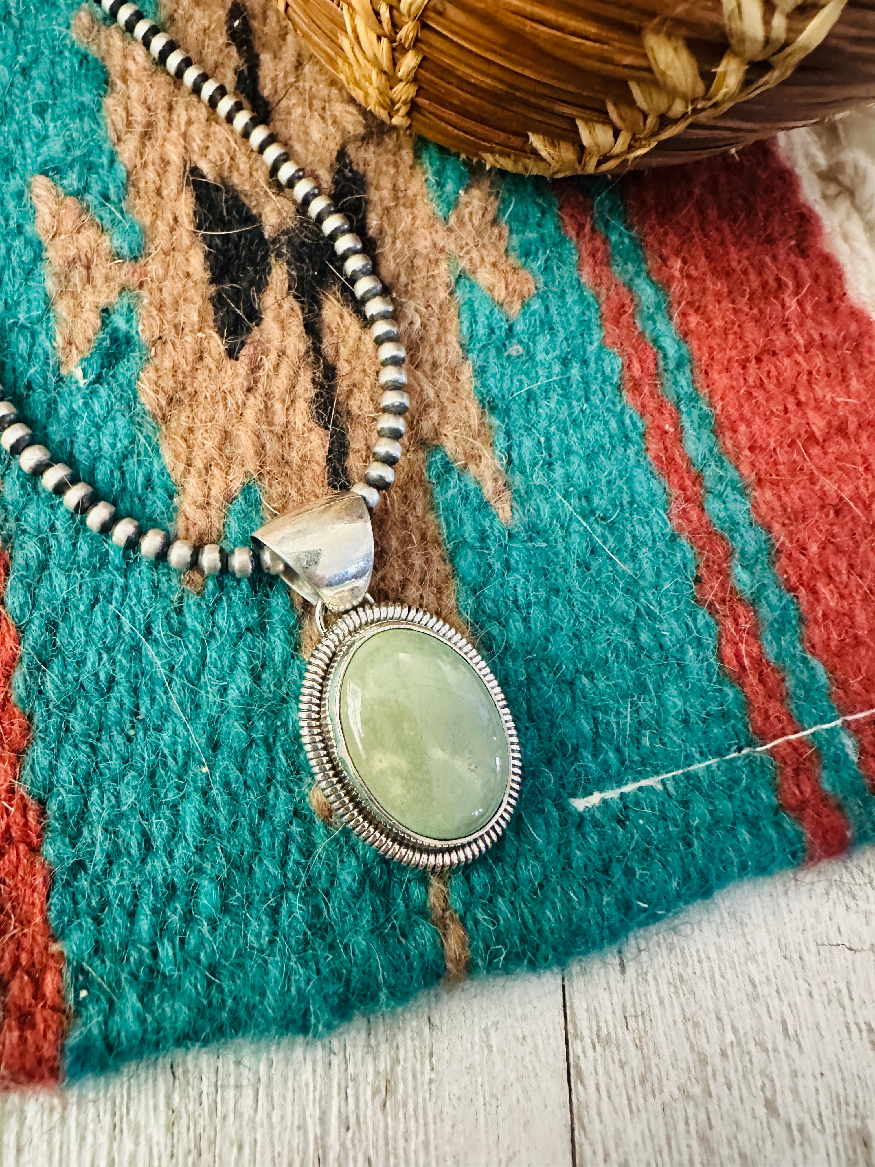 Navajo Turquoise & Sterling Silver Pendant by Wydell Billie