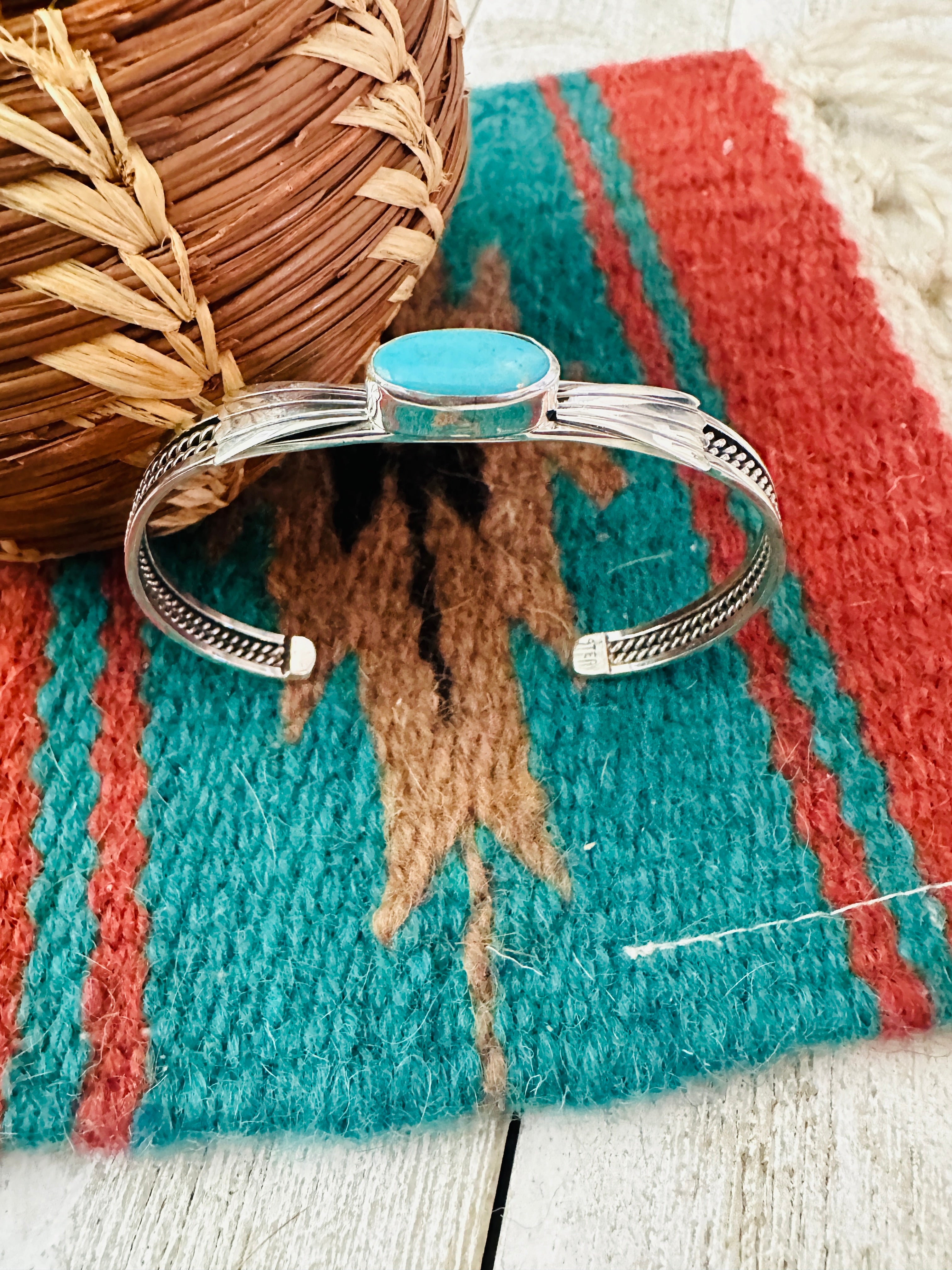 Navajo Sterling Silver & Turquoise Cuff Bracelet