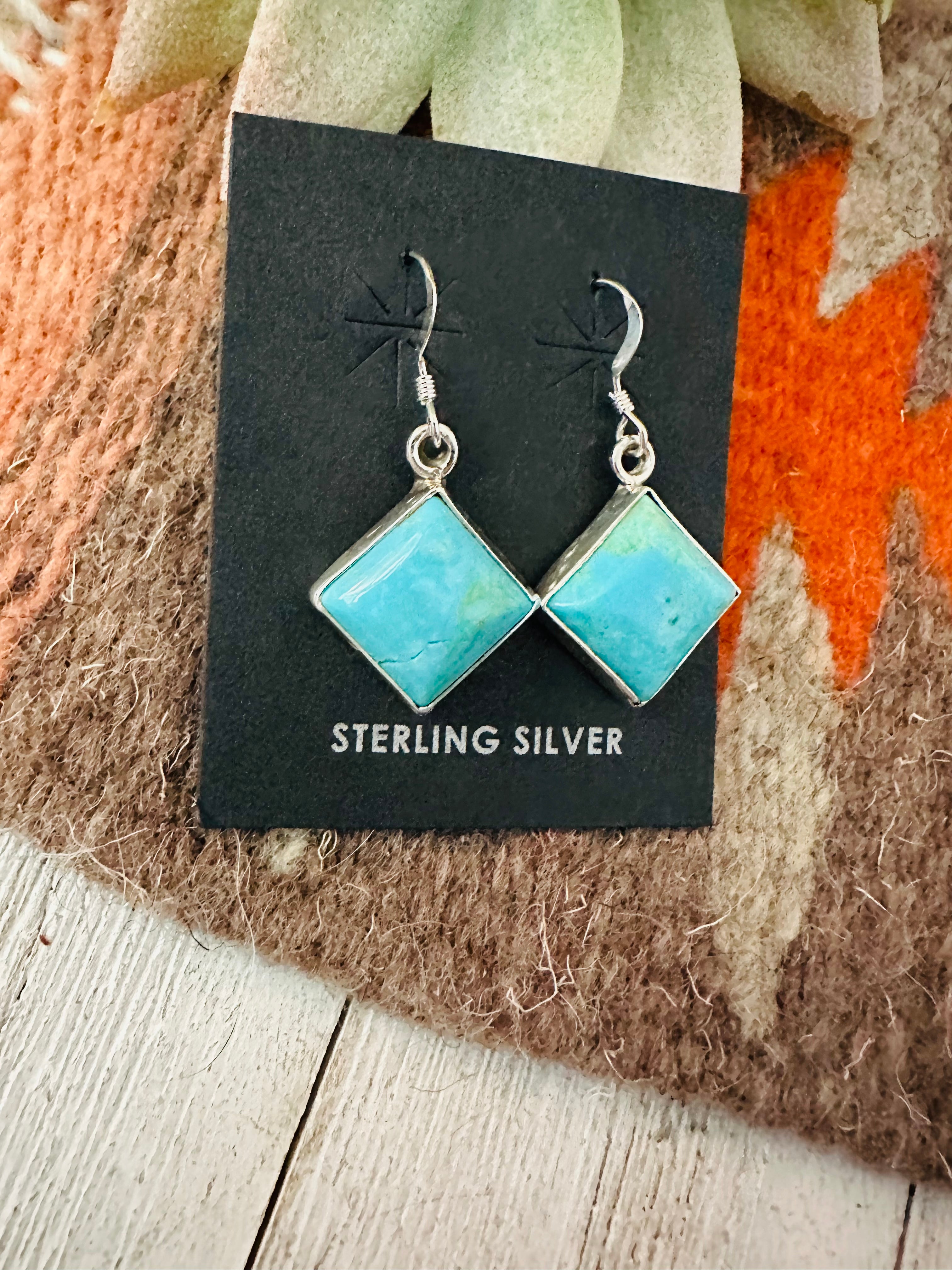 Navajo Turquoise and Sterling Silver Square Dangle Earrings