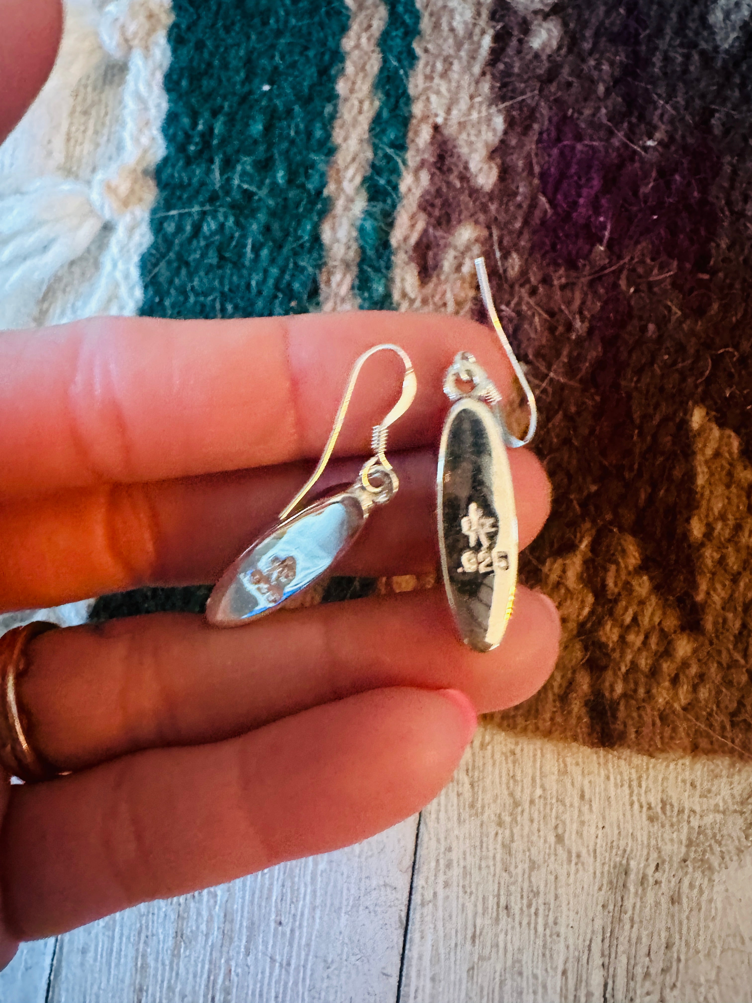 Navajo Sterling Silver & Multi Stone Inlay Dangle Earrings