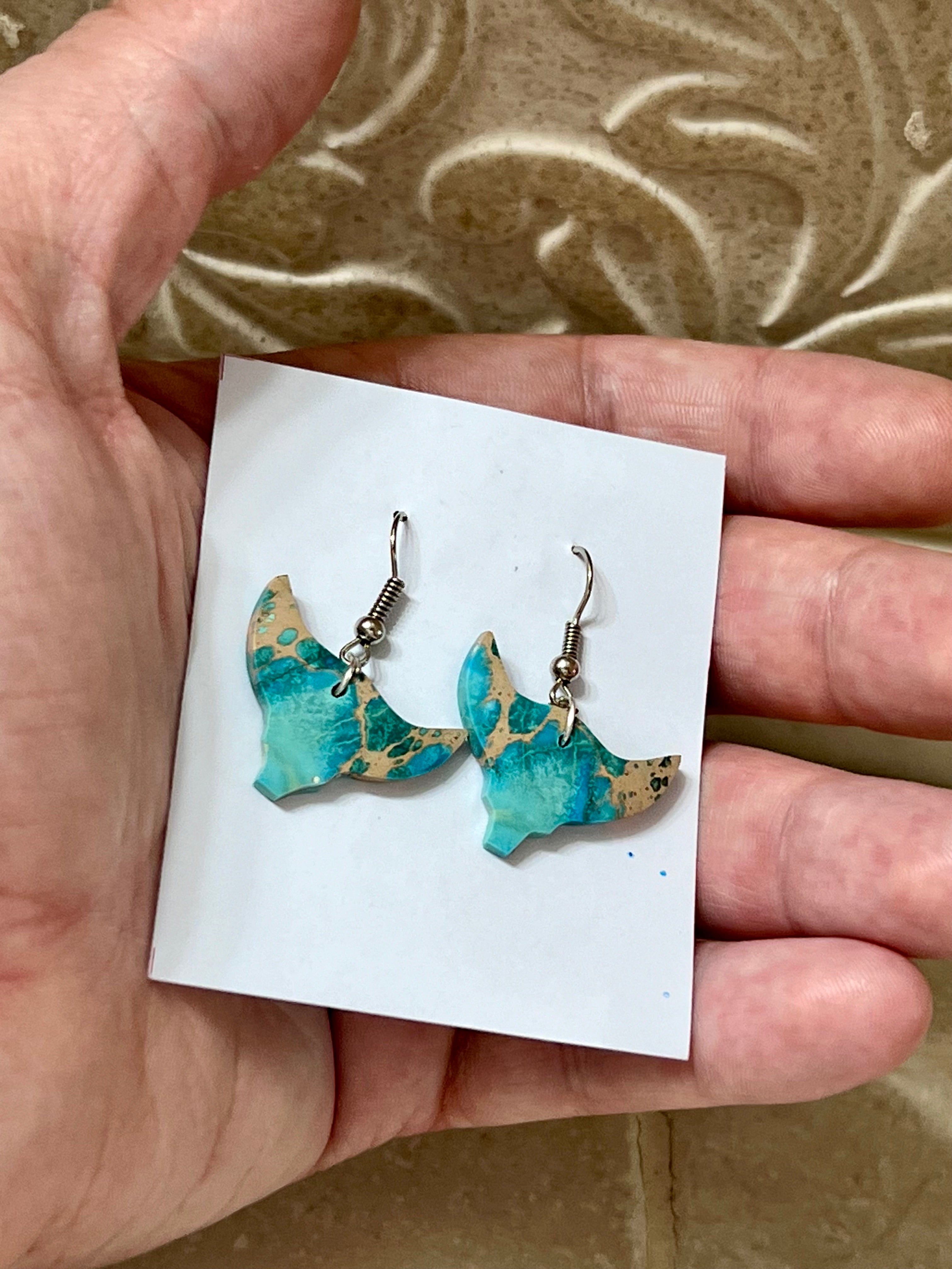 Handcrafted Blue Indigo Turquoise & Sterling Silver Bull head Slab Earrings