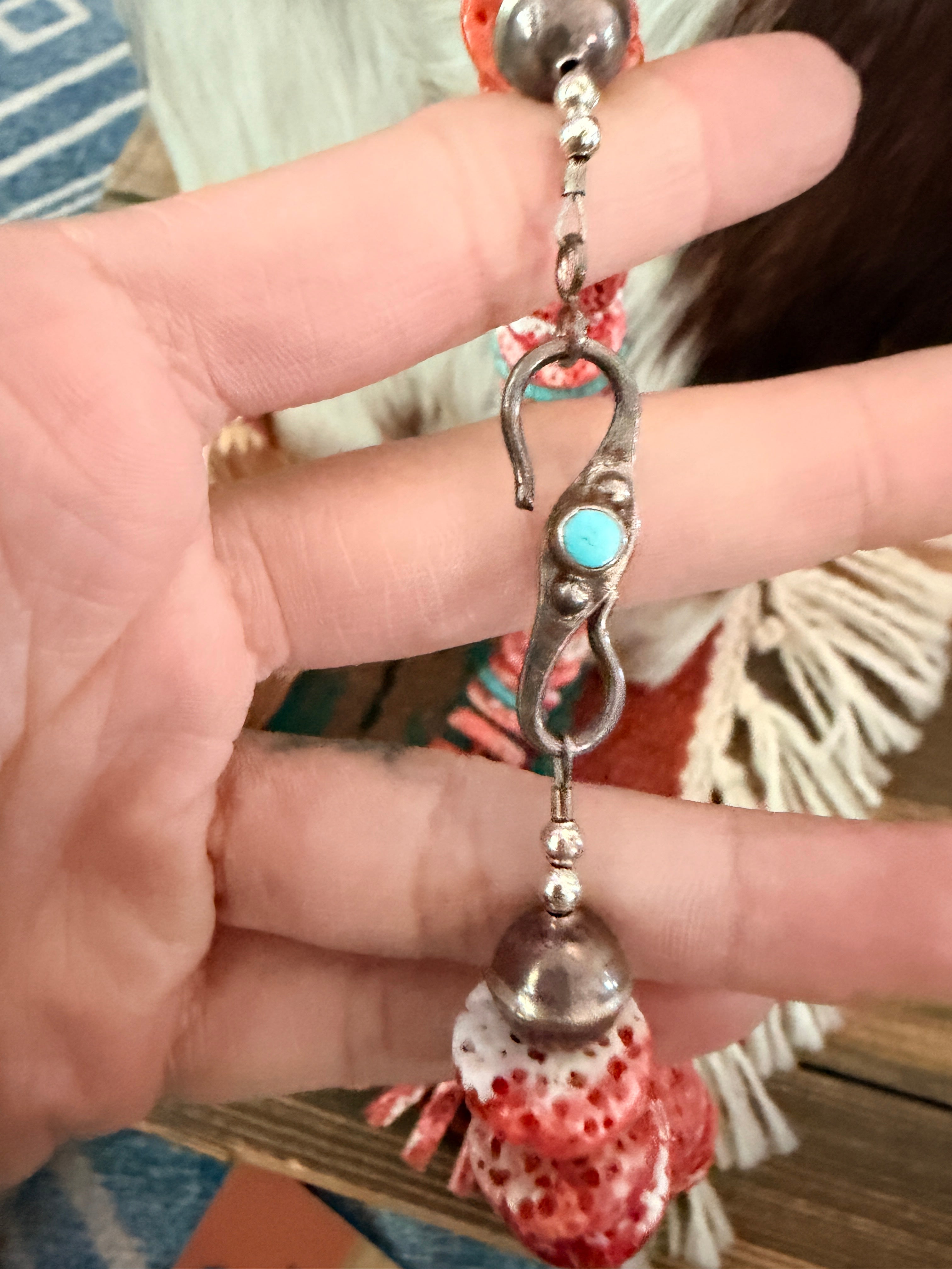 Old Pawn Handcrafted Spiny Oyster & Turquoise Beaded 20” Necklace