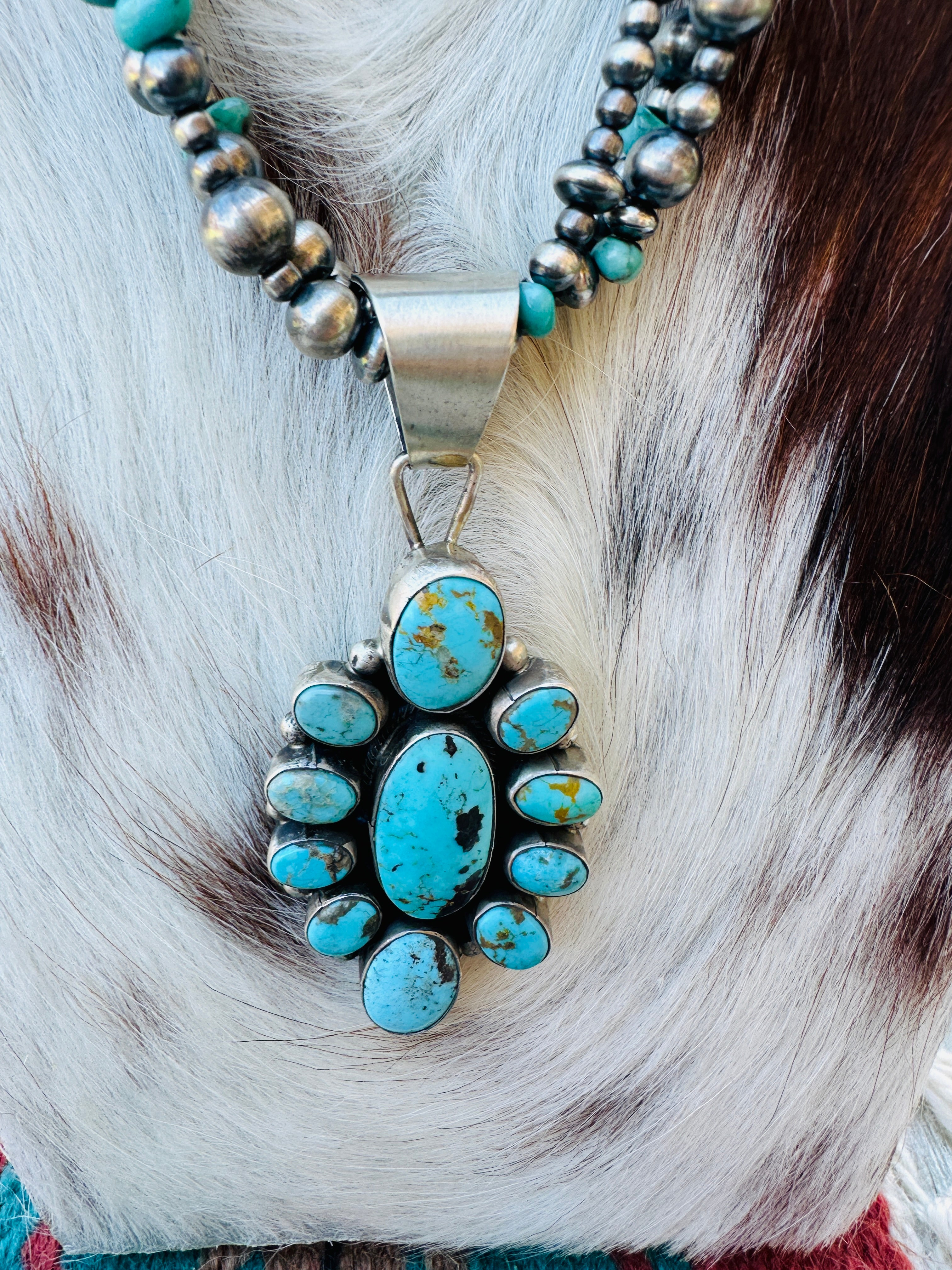 Handcrafted Sterling Silver Pearl and Turquoise Beaded Necklace by Sheila Becenti