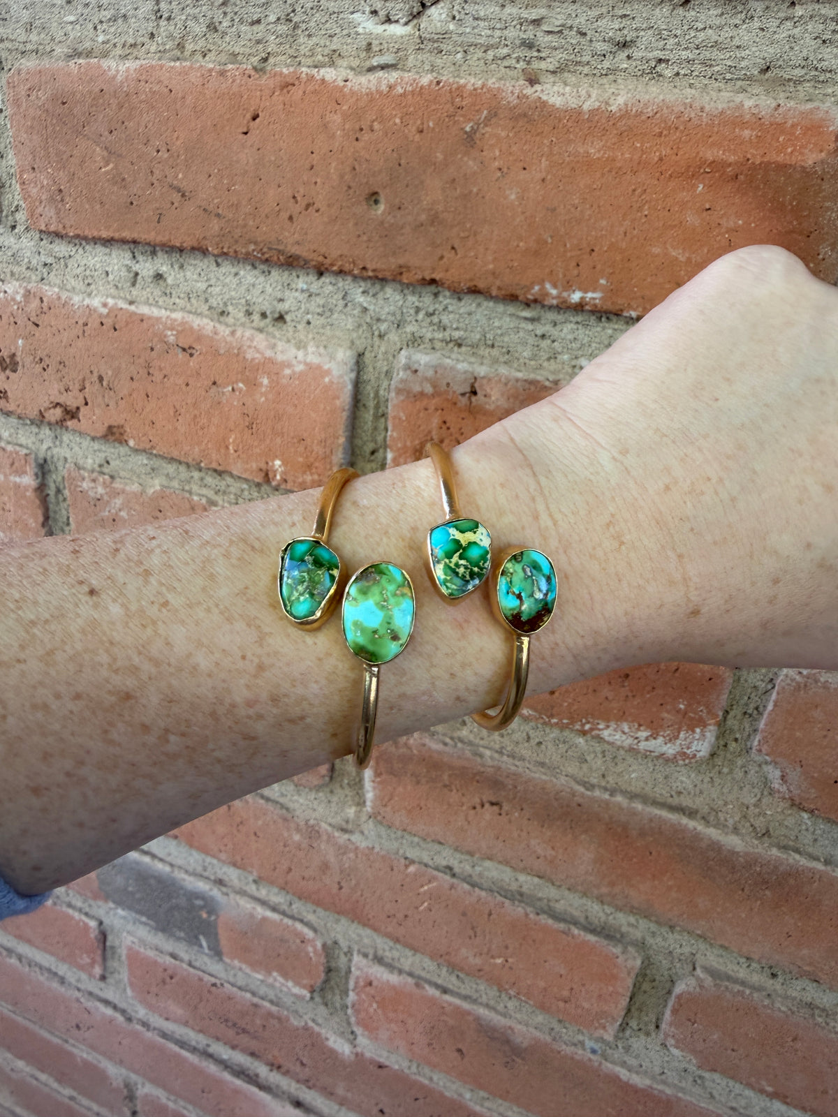 “The Golden Collection” Golden Hour Handmade Natural Sonoran Mountain Turquoise 14k Gold Plated Adjustable Bracelet Cuff