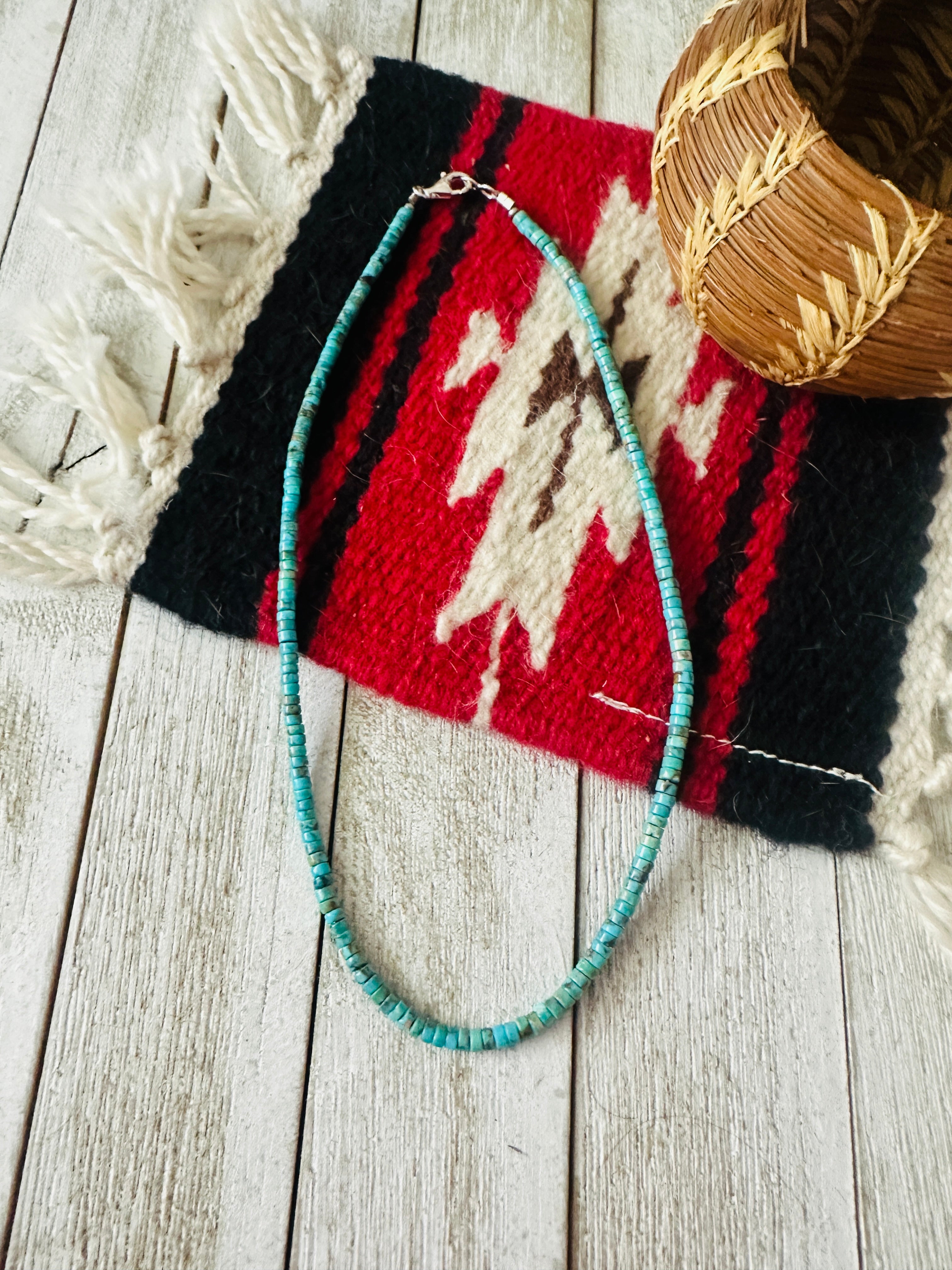 Navajo Turquoise & Sterling Silver 18” Beaded Necklace