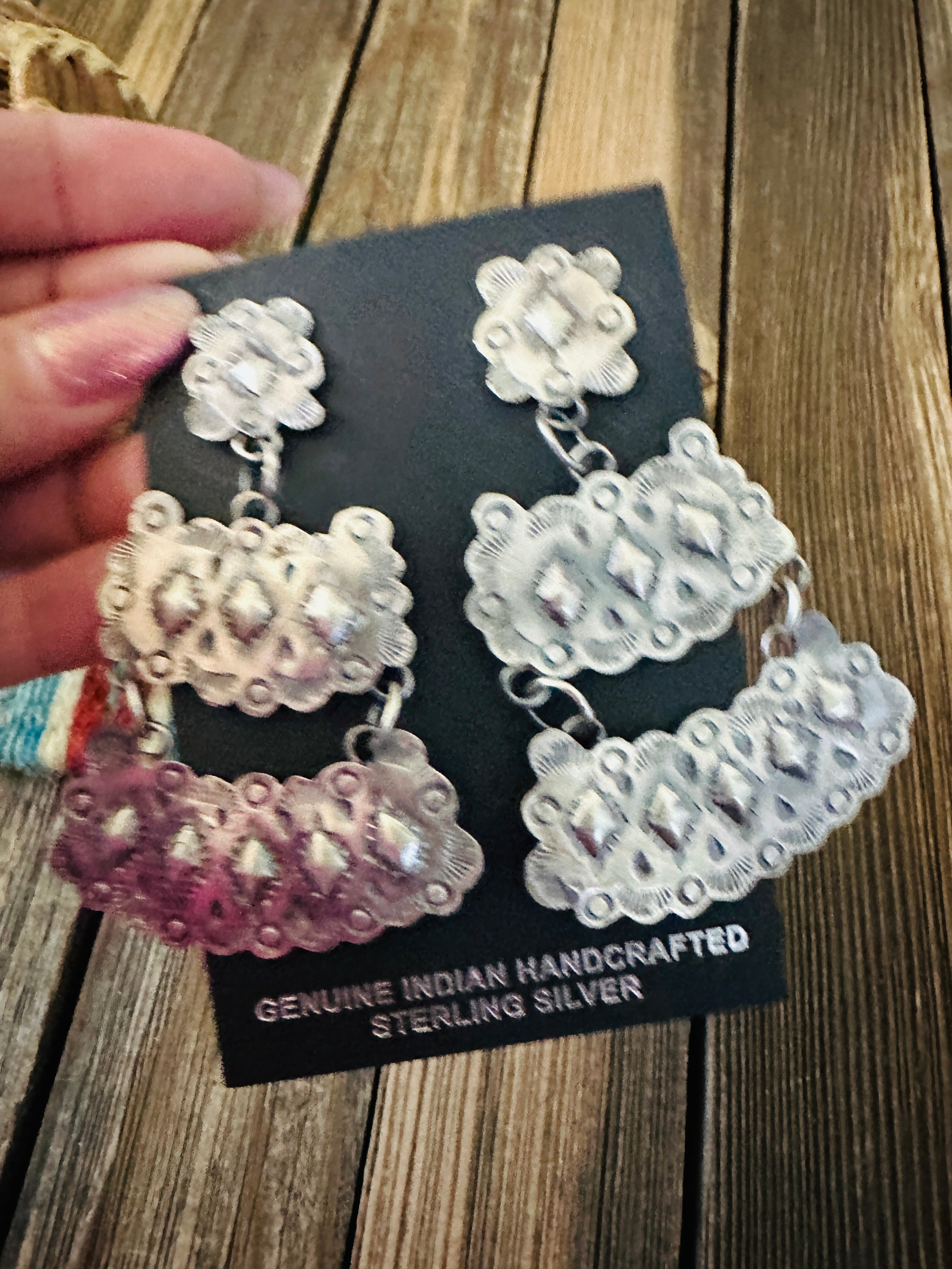 Handcrafted Sterling Silver Concho Dangle Earrings