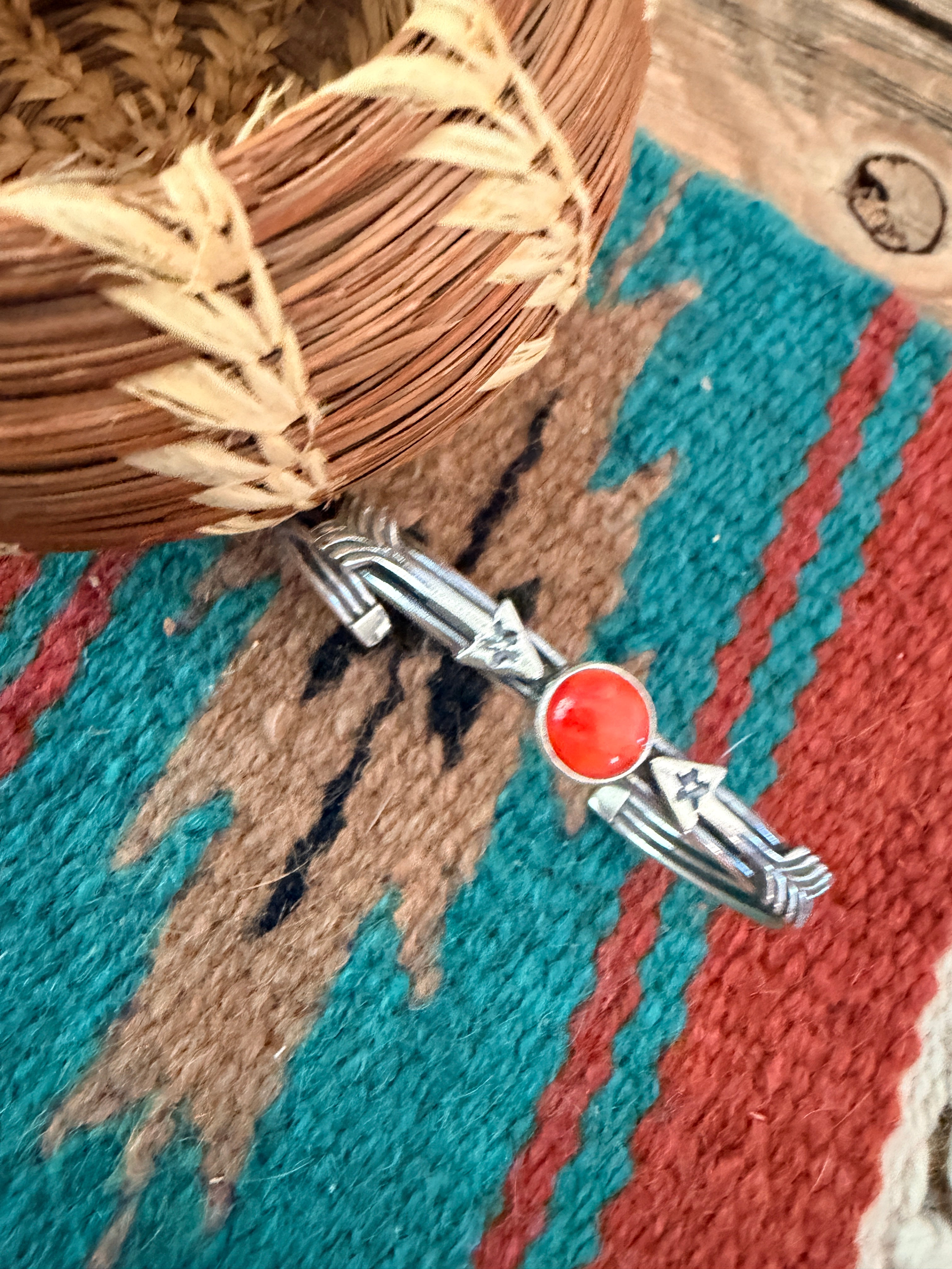 Handcrafted Sterling Silver & Red Spiny Oyster Arrow Cuff Bracelet