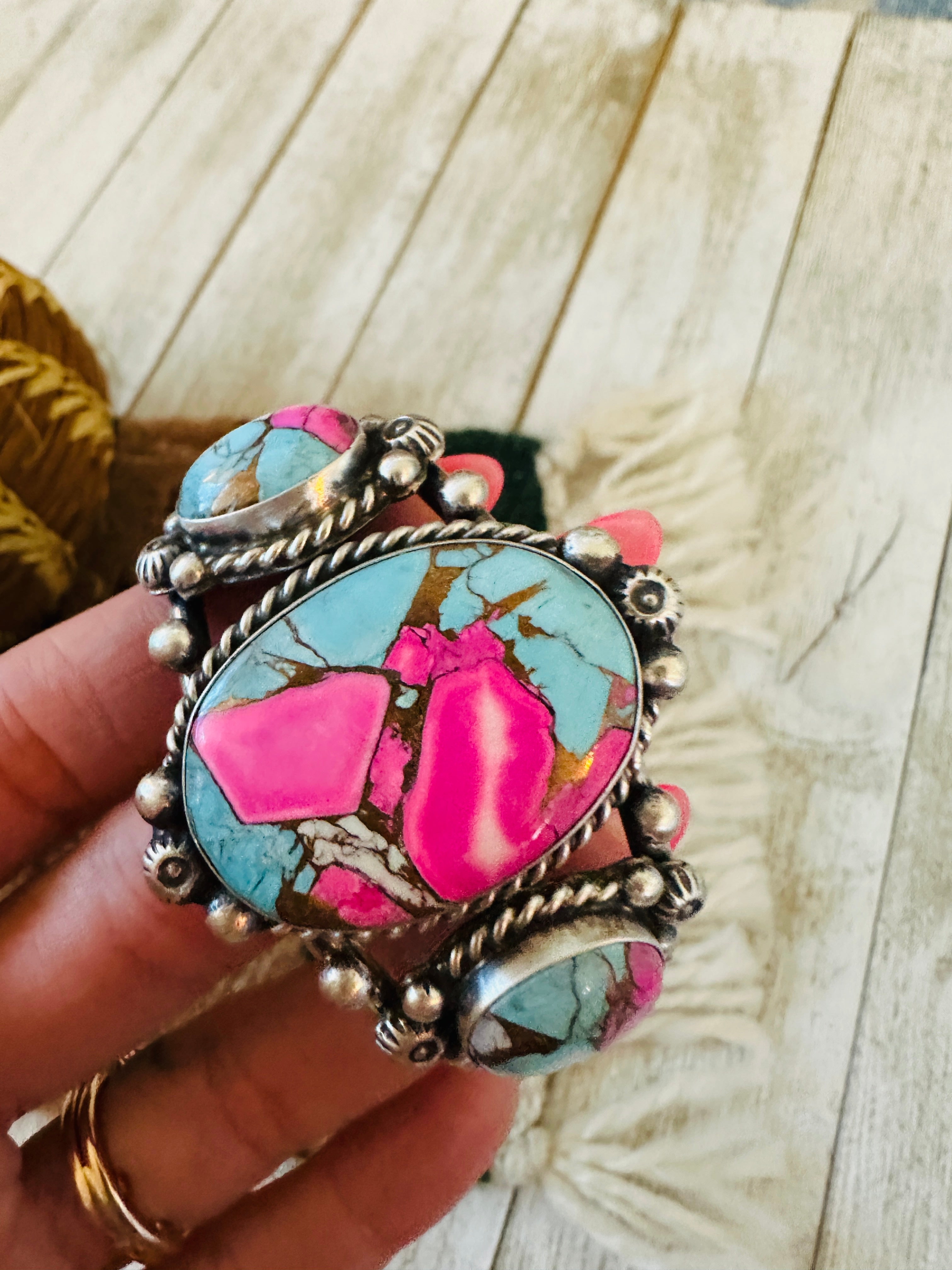 Handcrafted Cotton Candy & Sterling Silver Cuff Bracelet