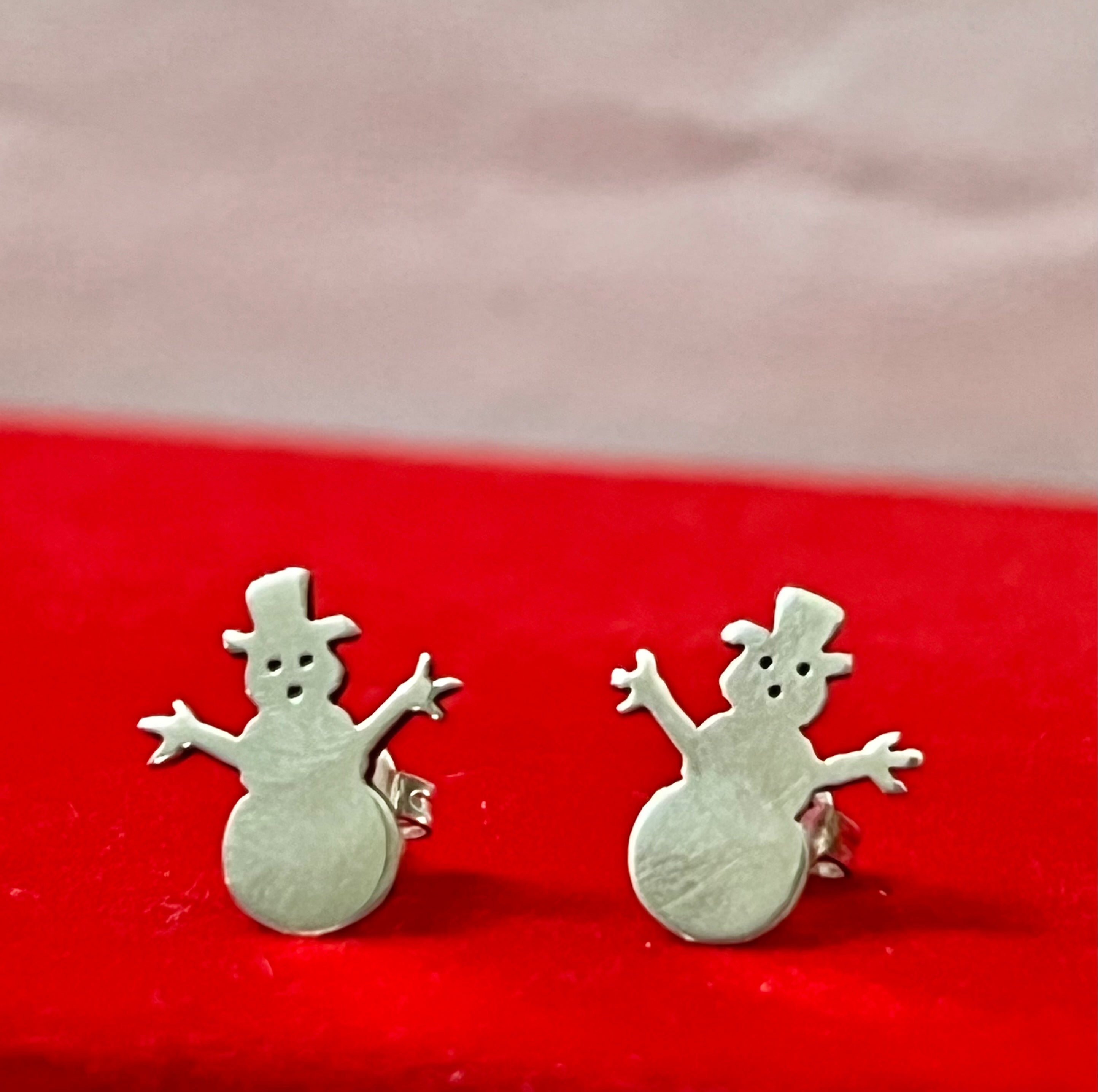 Sterling Silver Snowman Earrings On Post