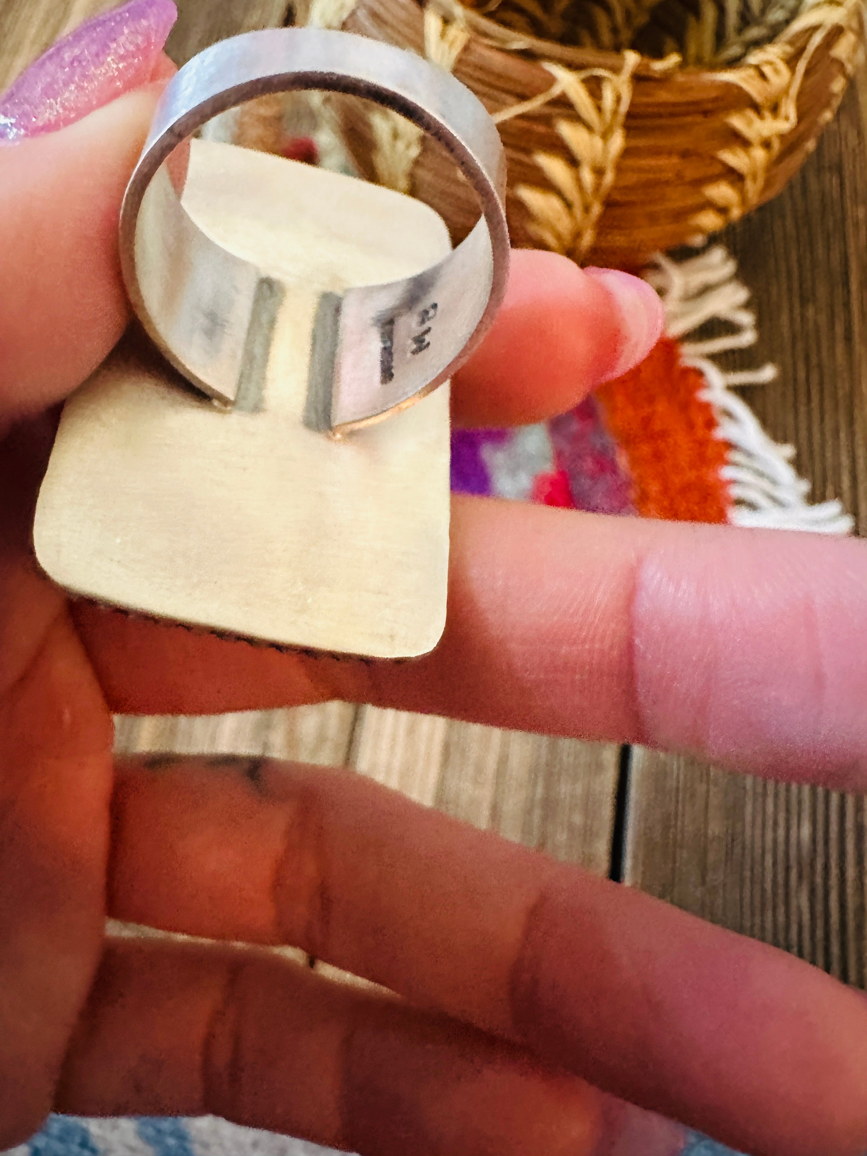 Handcrafted Blackjack Turquoise & Sterling Silver Ring Size 9.75