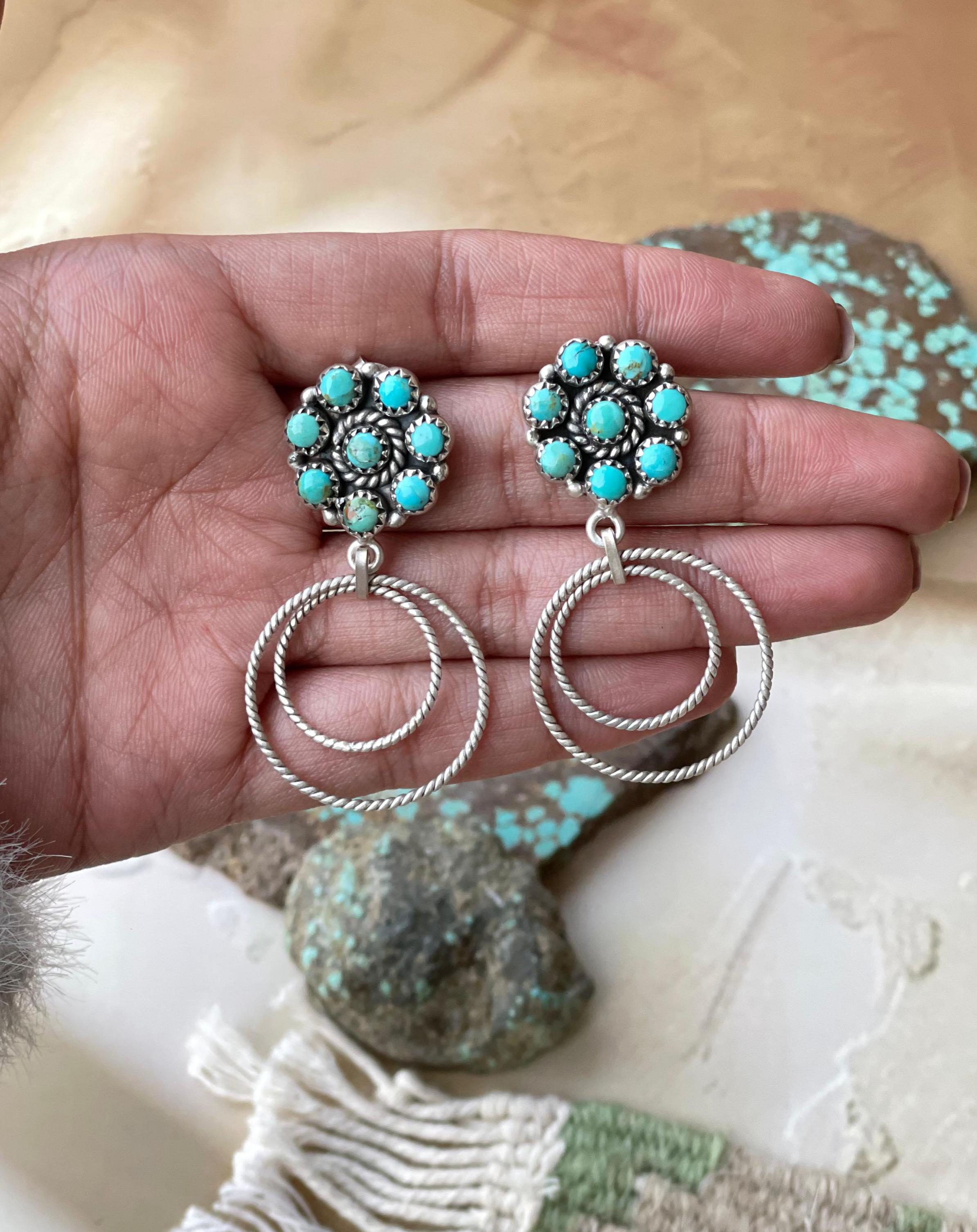Handmade Sterling Silver Turquoise Hoop Earrings