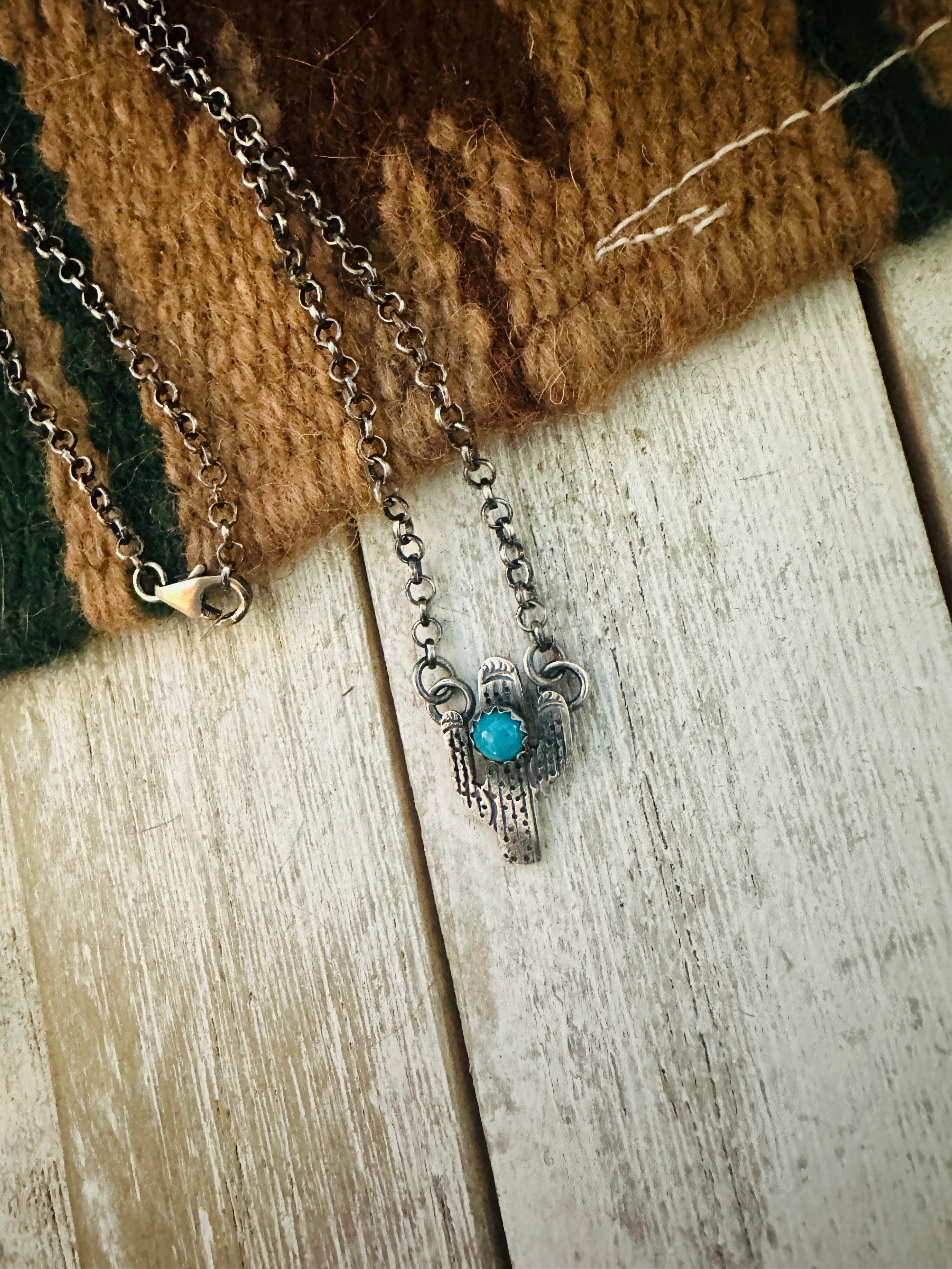 Navajo Sterling Silver & Turquoise Cactus Necklace