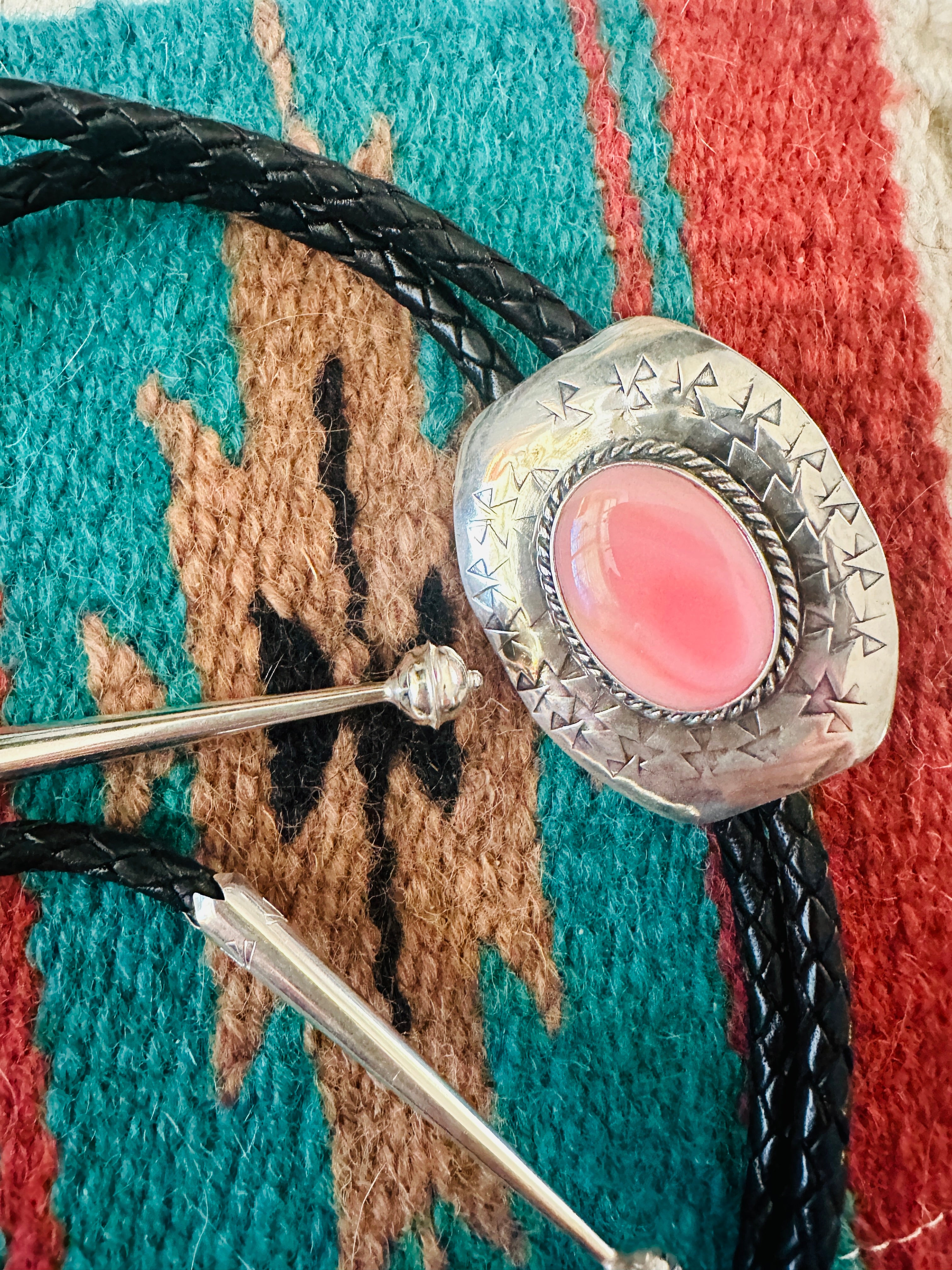 Navajo Sterling Silver & Queen Pink Conch Bolo Tie