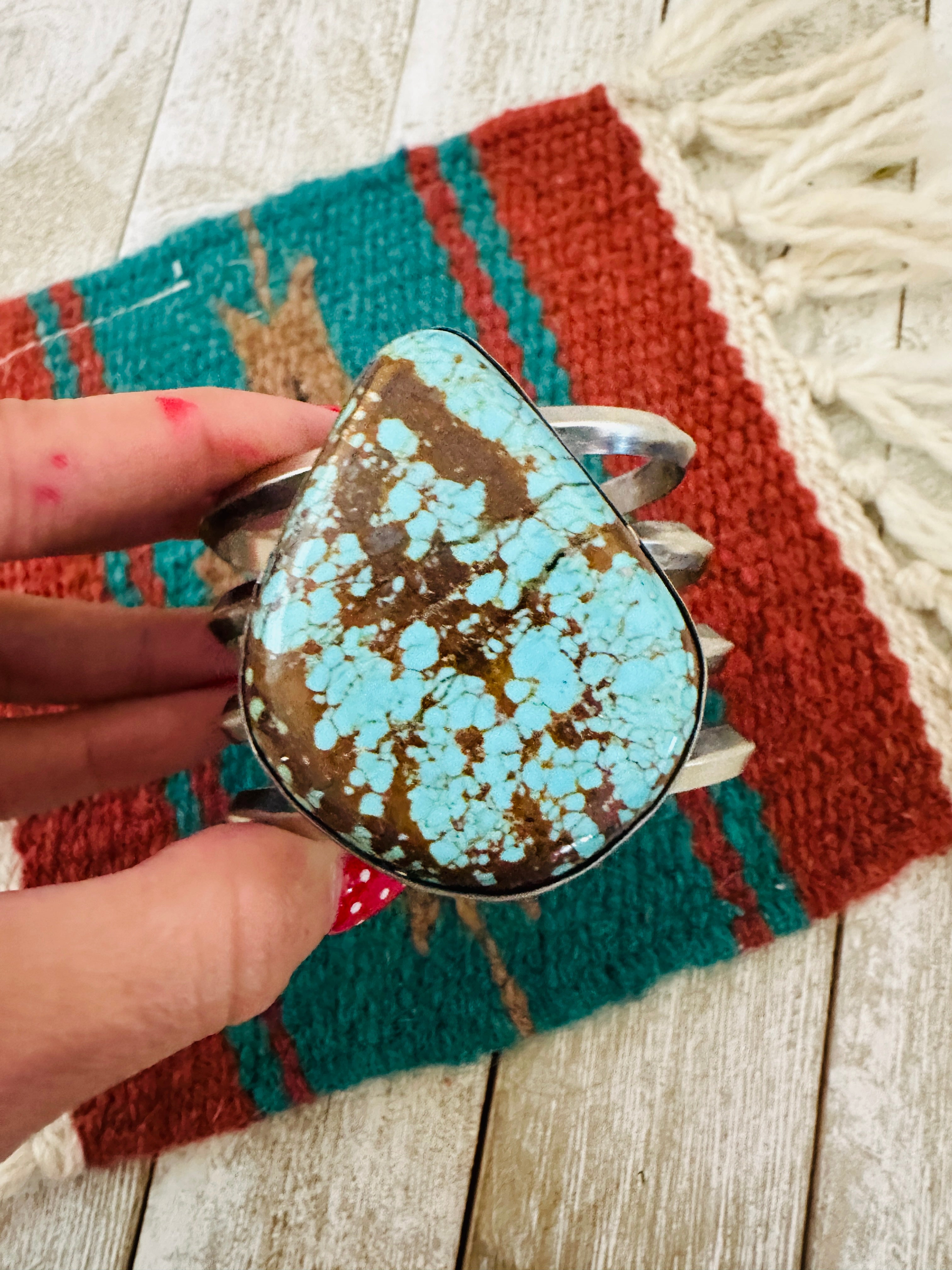 Handcrafted Sterling Silver & Number 8 Turquoise Cuff Bracelet by Chimney Butte