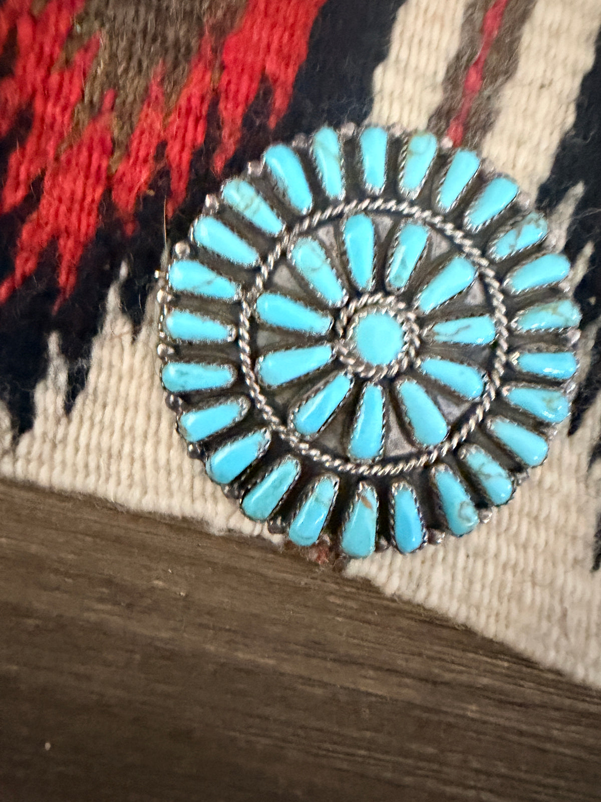 Old Pawn Handcrafted Turquoise and Sterling Silver Cluster Brooch/ Pendant