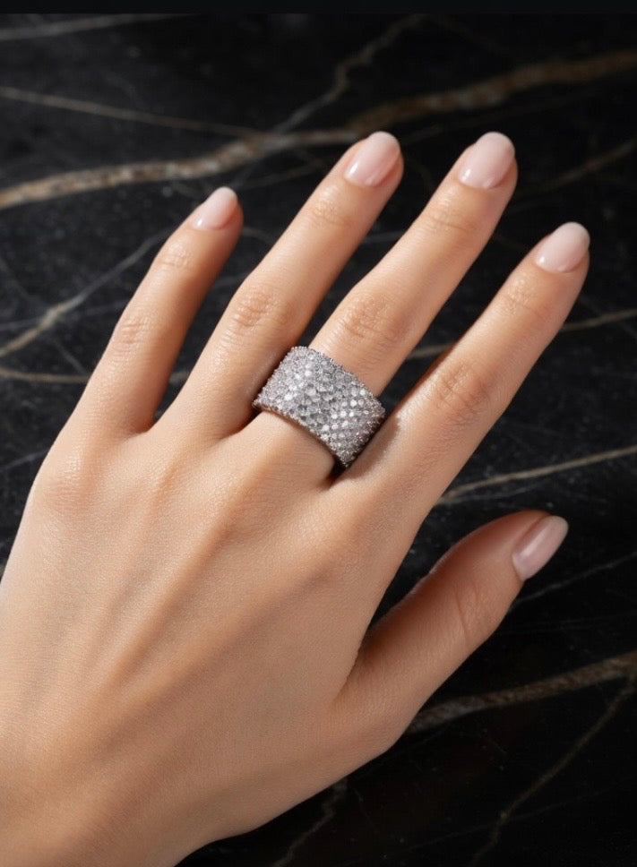 Sterling Silver Dazzling Iced Out CZ Paved Band Ring Size 9.5