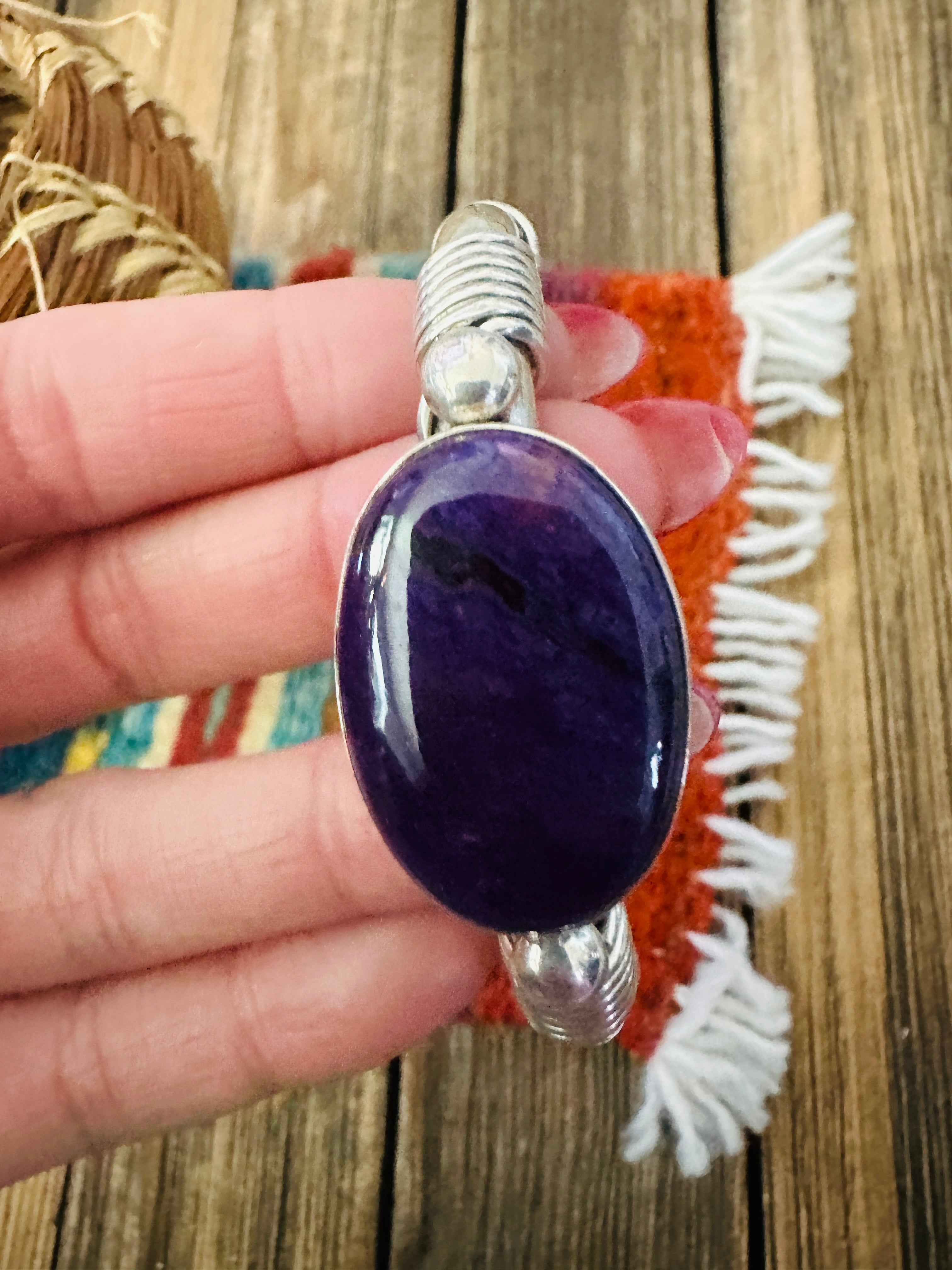 Handcrafted Sugilite & Sterling Silver Cuff Bracelet by Albert Lee