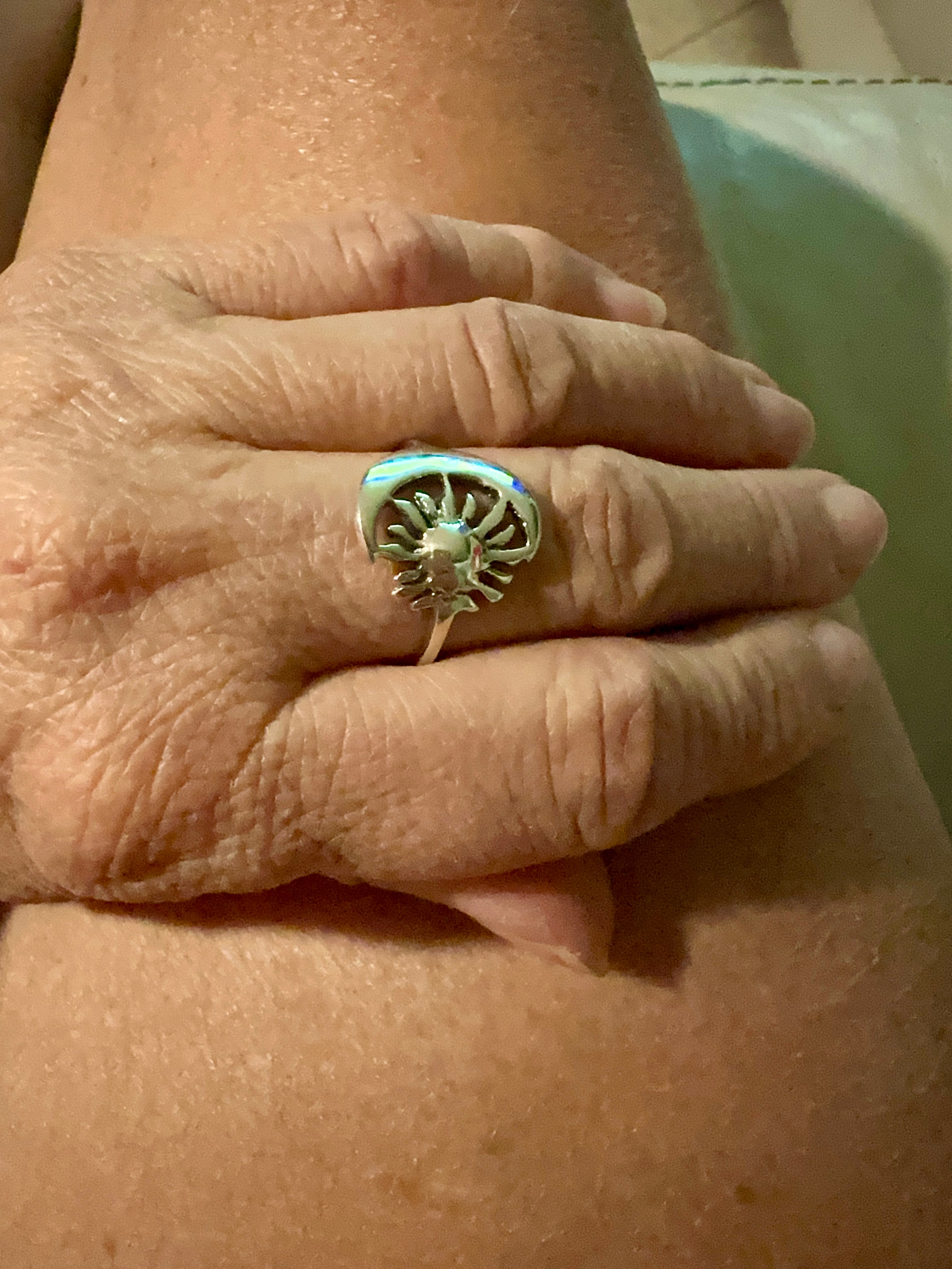 Sun and Crescent Moon Sterling Silver Ring