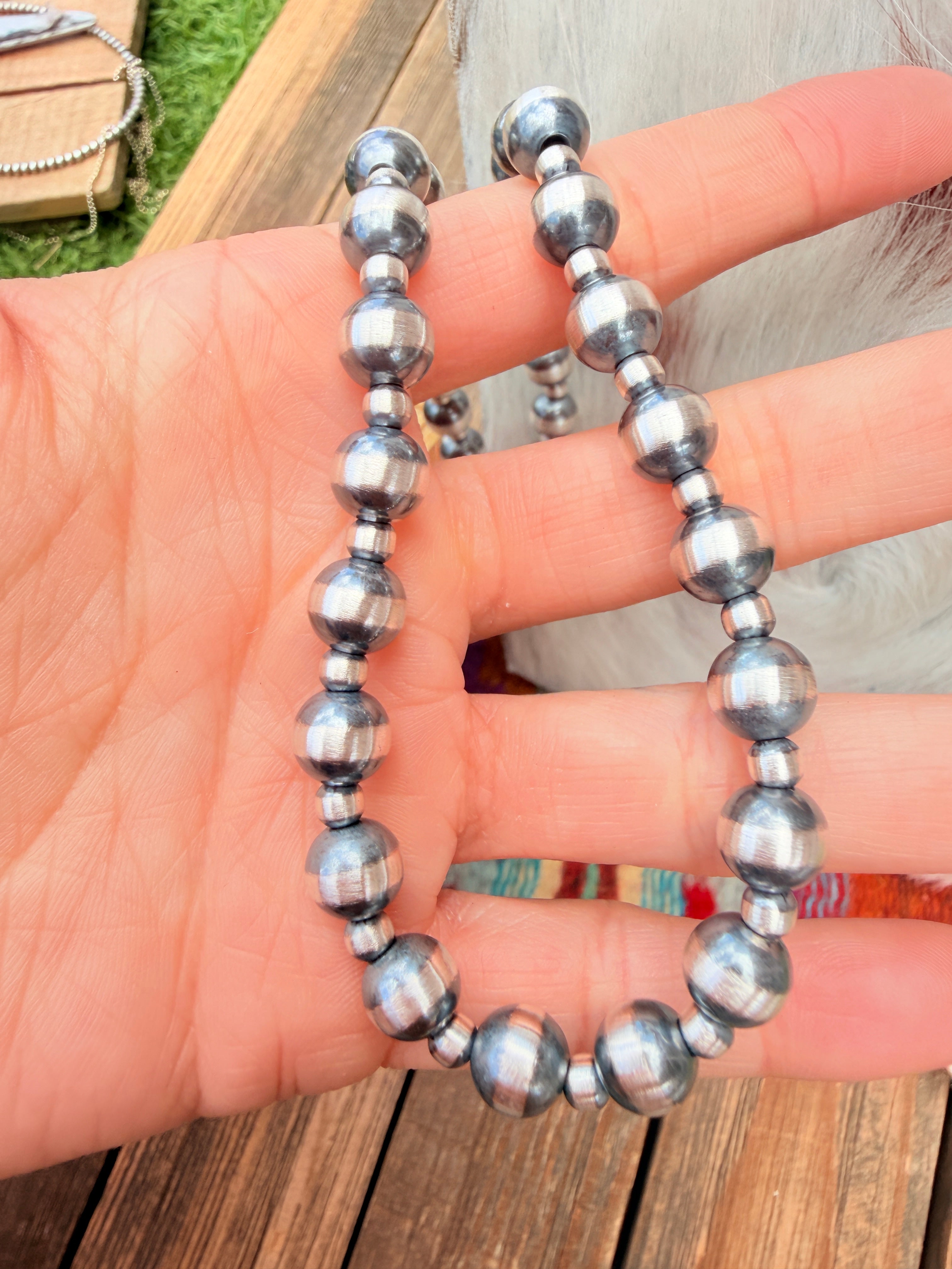 Handcrafted 4mm & 8mm Sterling Silver Pearl Beaded Necklace