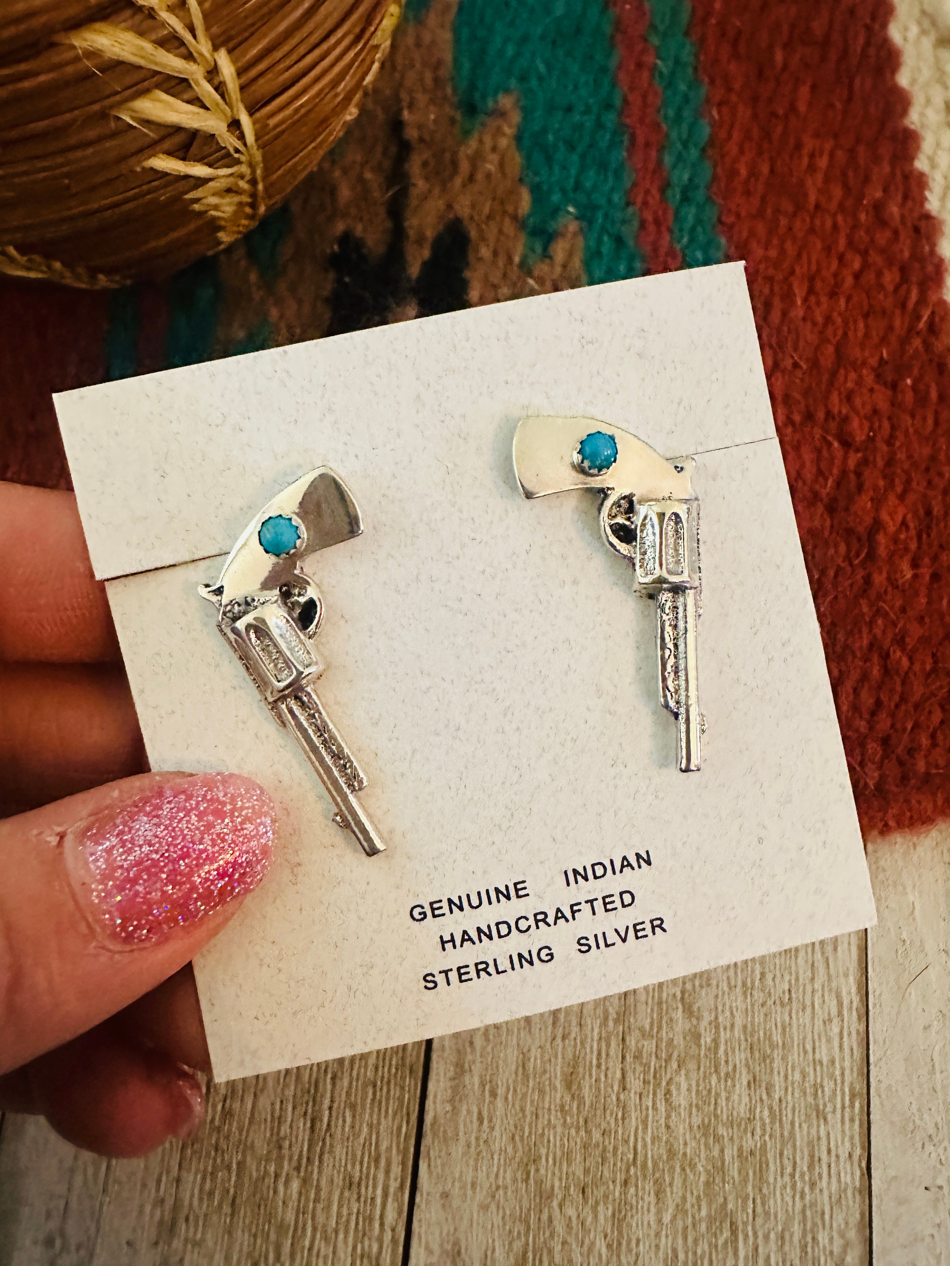 Navajo Turquoise And Sterling Silver Pistol Post Earrings