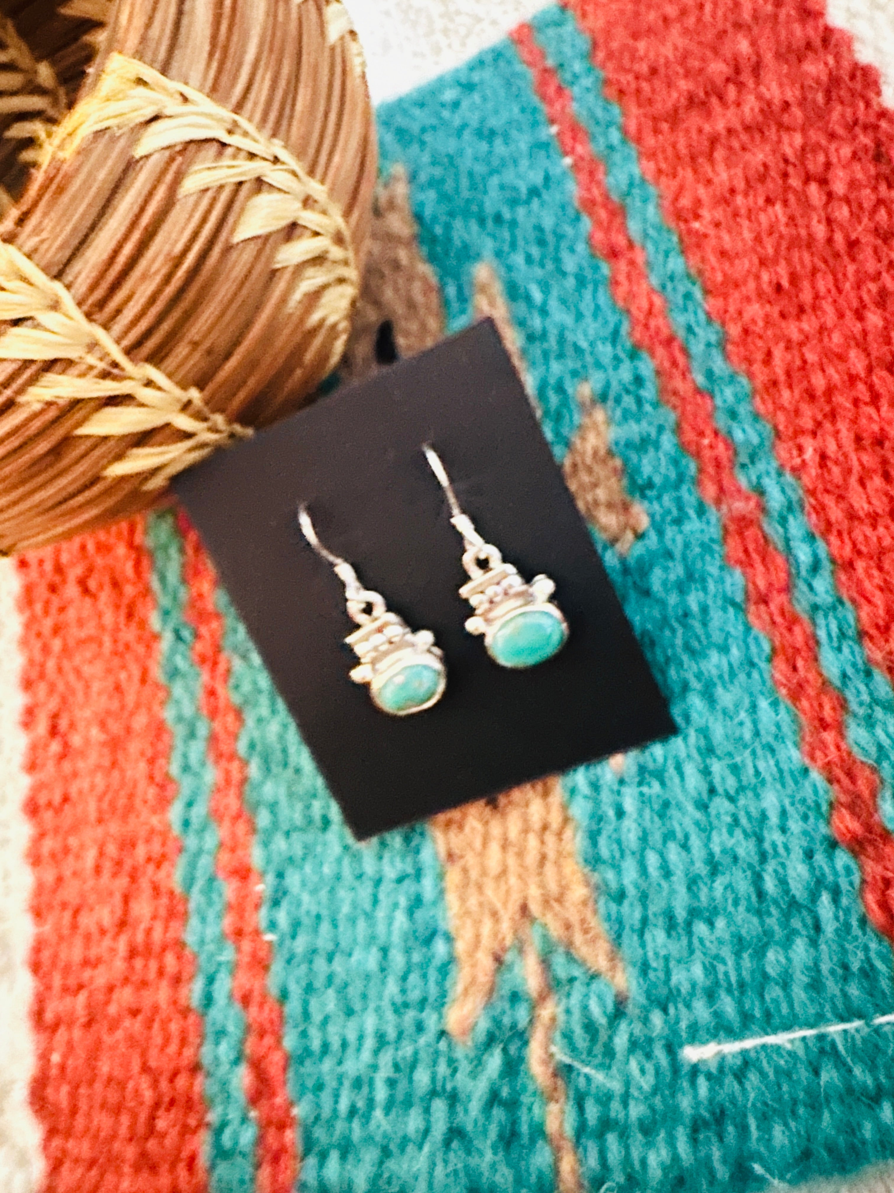 Navajo Morenci Turquoise and Sterling Silver Dangle Earrings