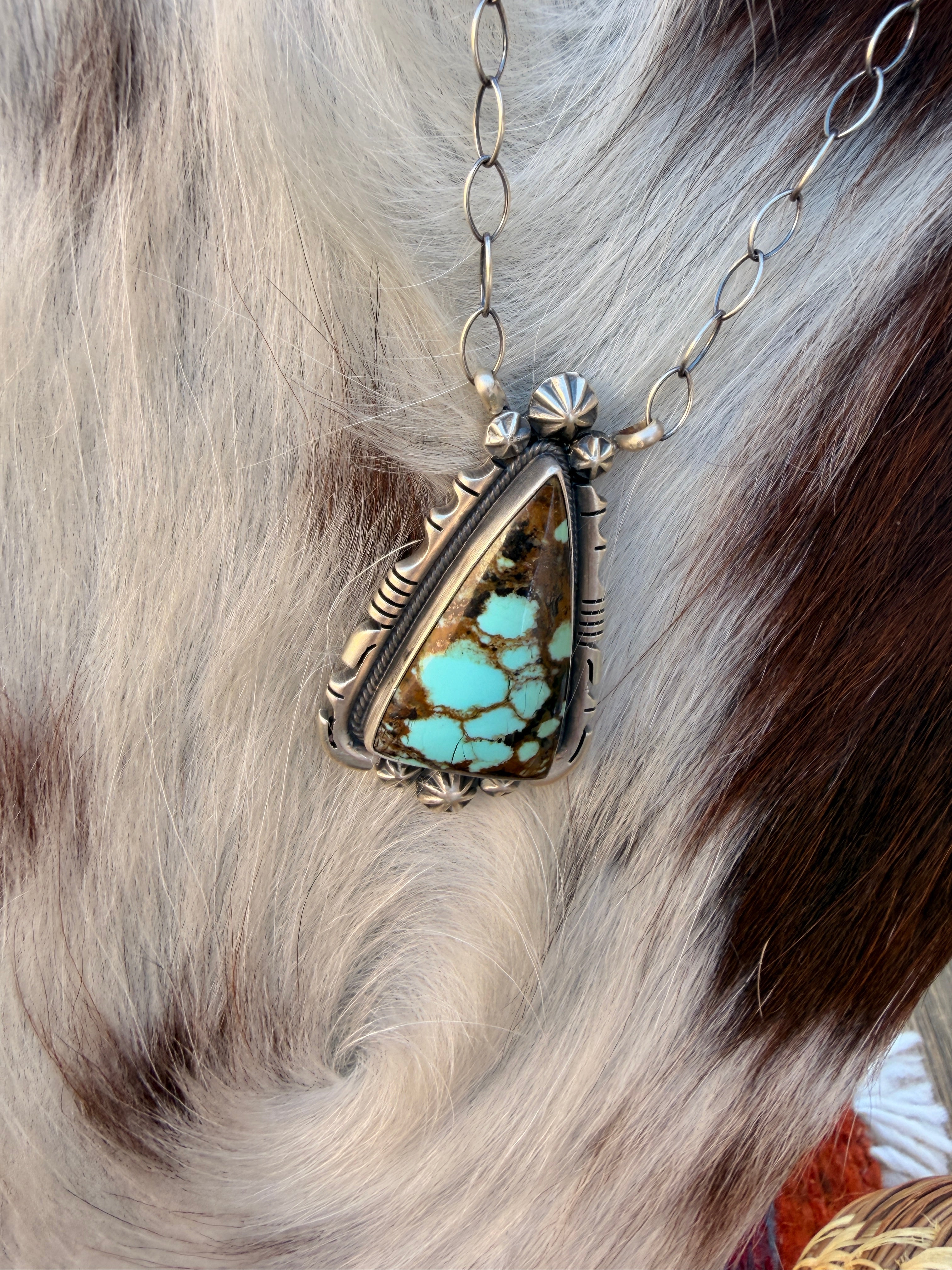 Handcrafted Number 8 Turquoise & Sterling Silver Necklace by Daniel Be