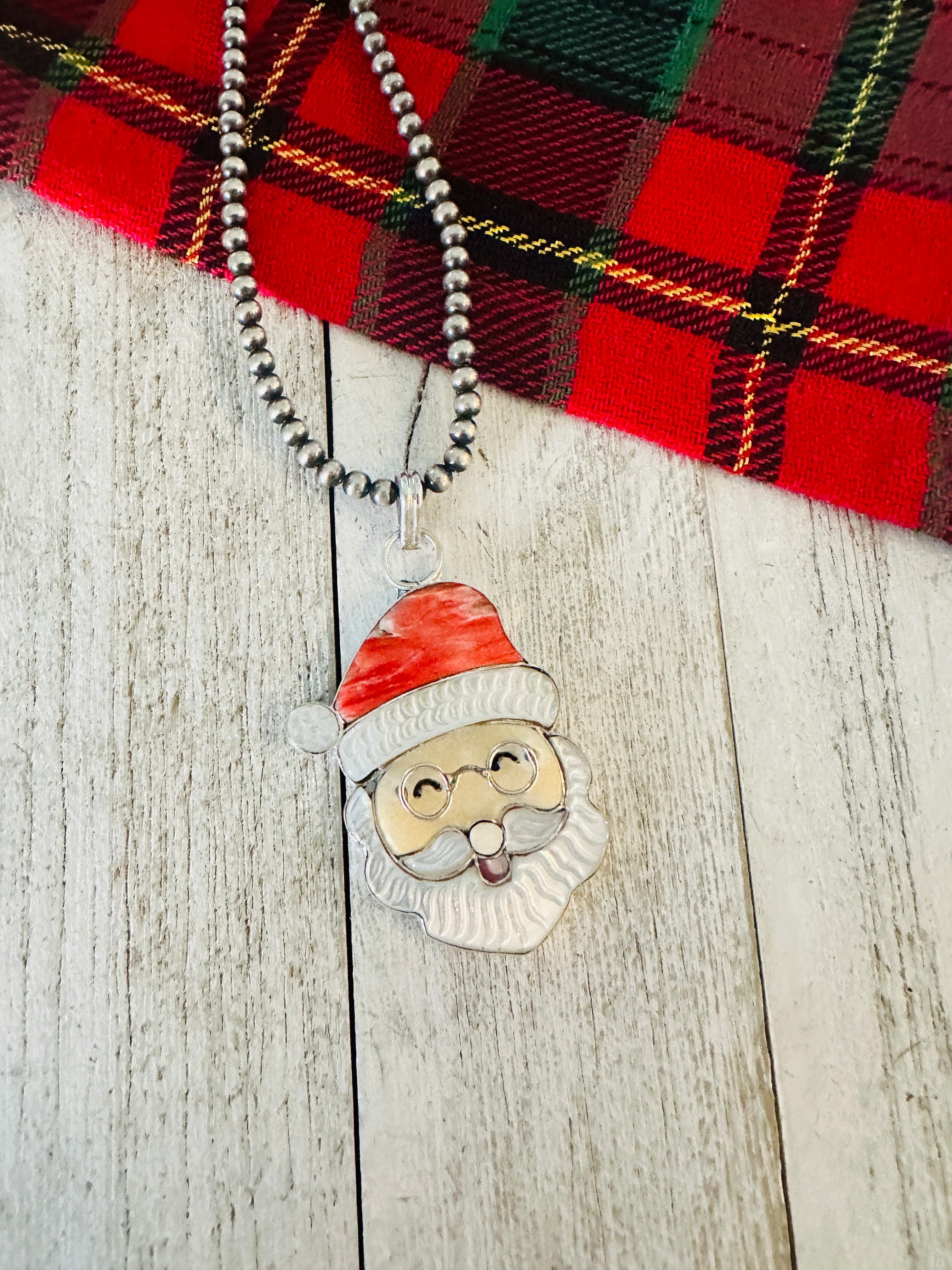 Zuni Multi Stone & Sterling Silver Inlay Santa Claus Pendant