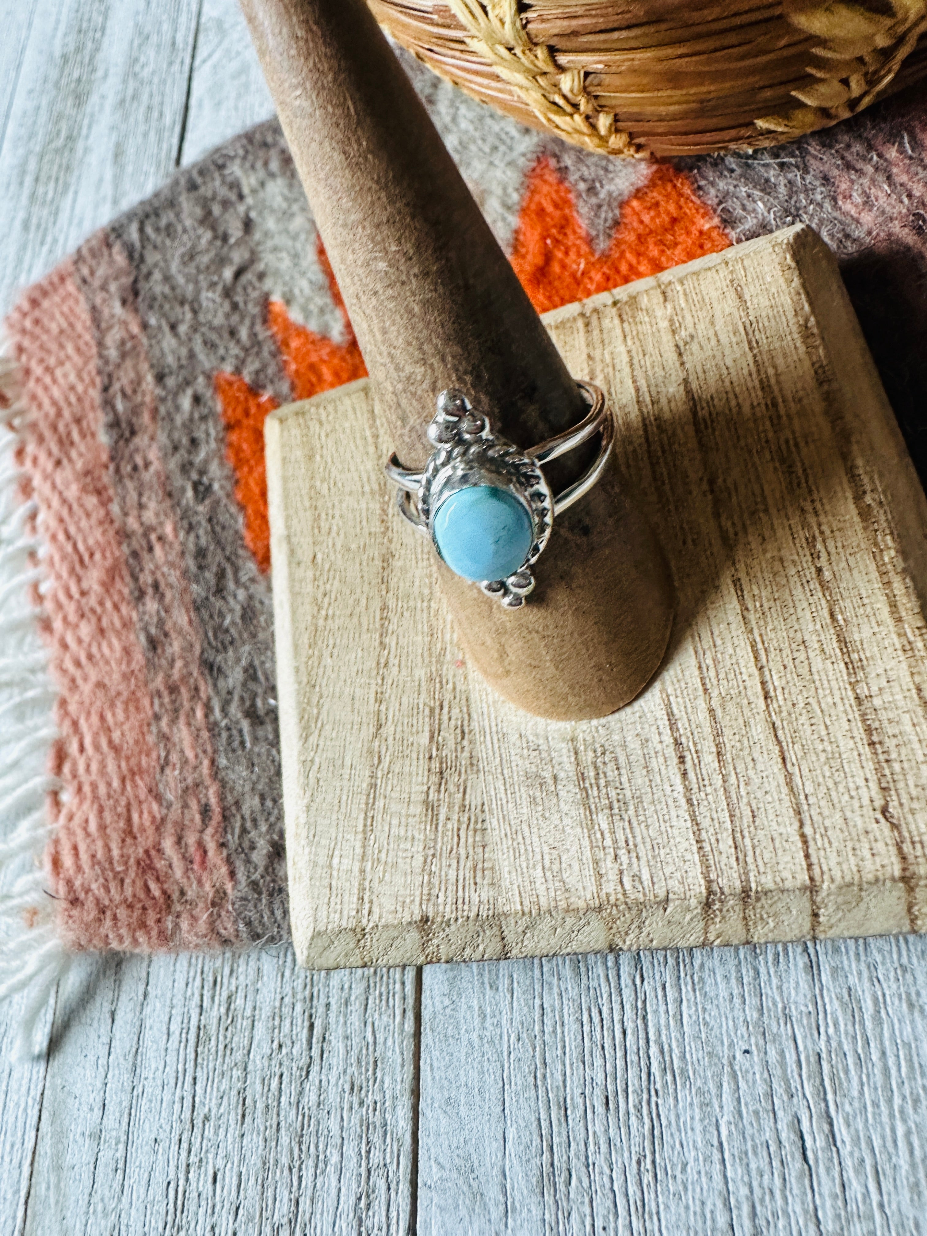 Navajo Golden Hills Turquoise & Sterling Silver Ring Size 7.75