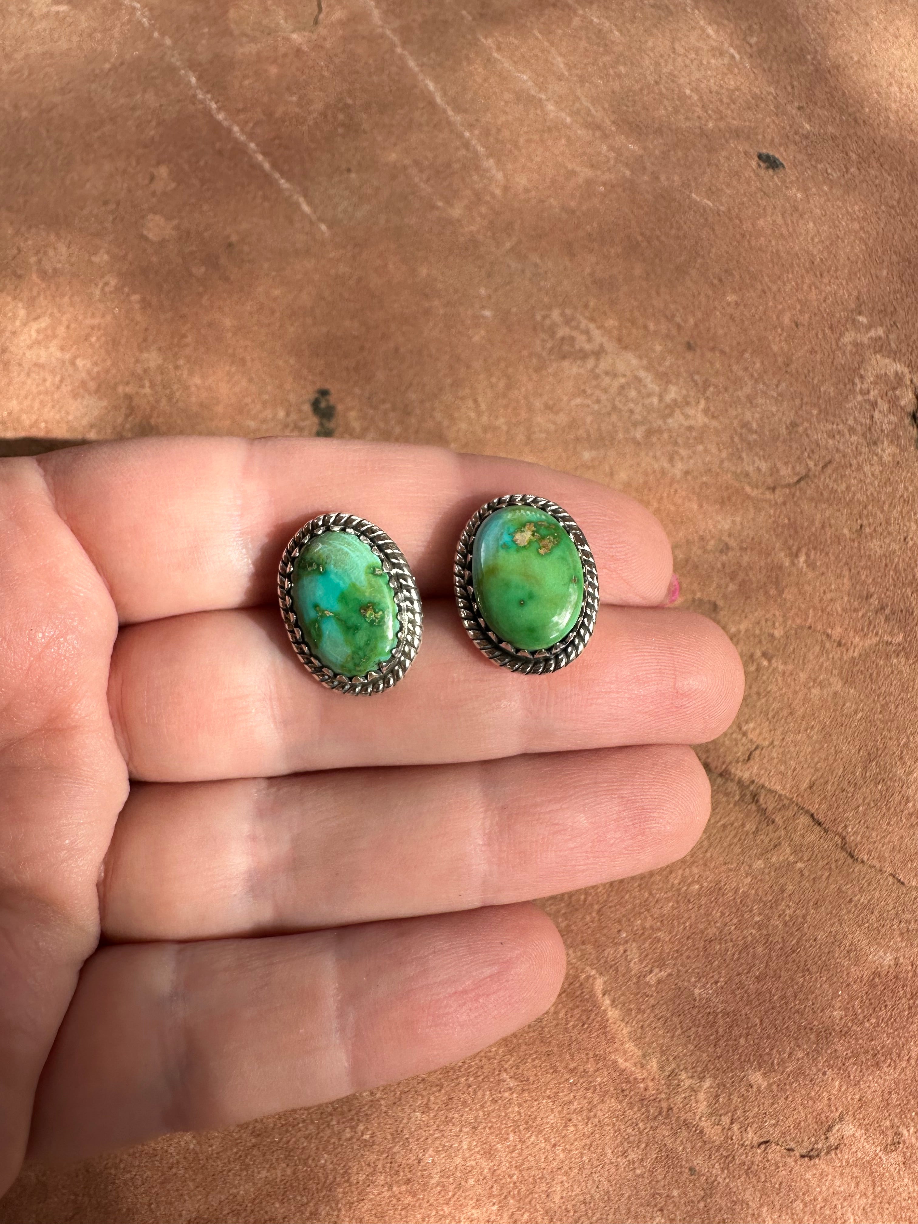 Handmade Sonoran Mountain Turquoise and Sterling Silver Post Earrings