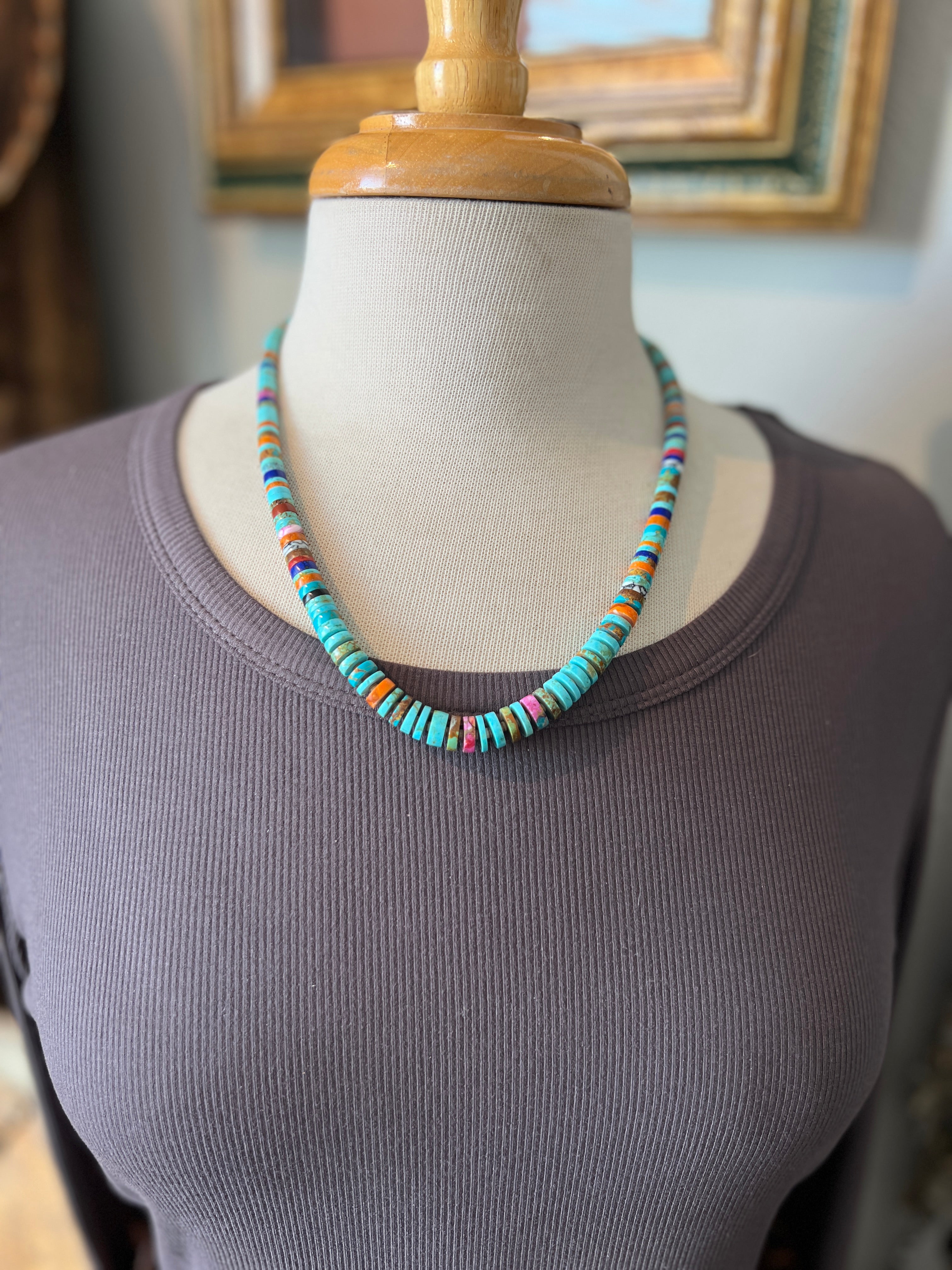 Ronald Chavez Handcrafted Multistone Graduated Heishi Bead Necklace, 21-1/2 inches