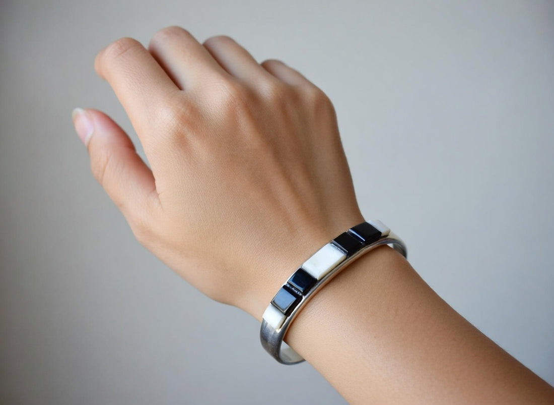 Handcrafted Onyx, Opal & Sterling Silver Inlay Cuff Bracelet