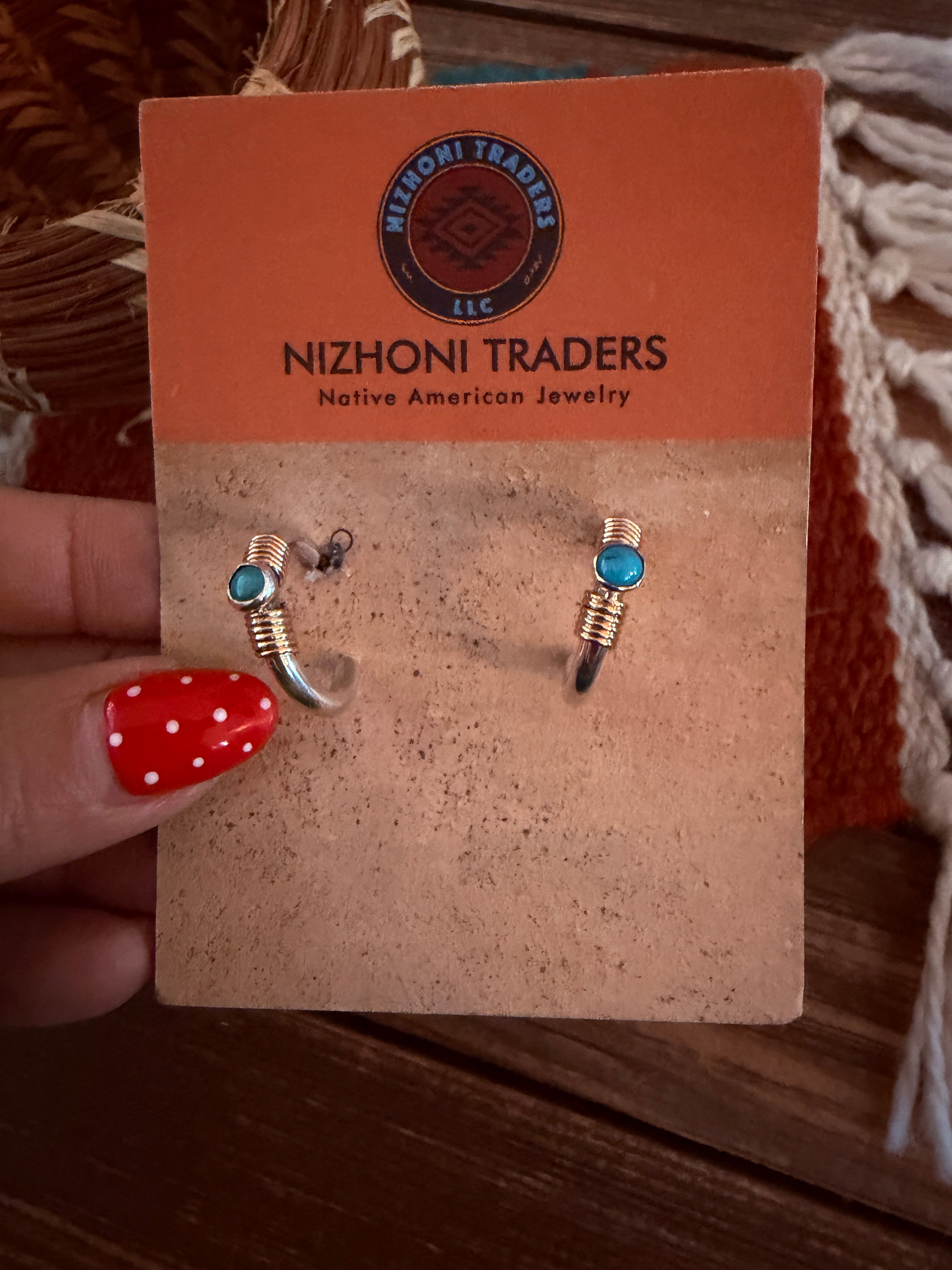Handcrafted Turquoise & Sterling Silver Hoop Earrings