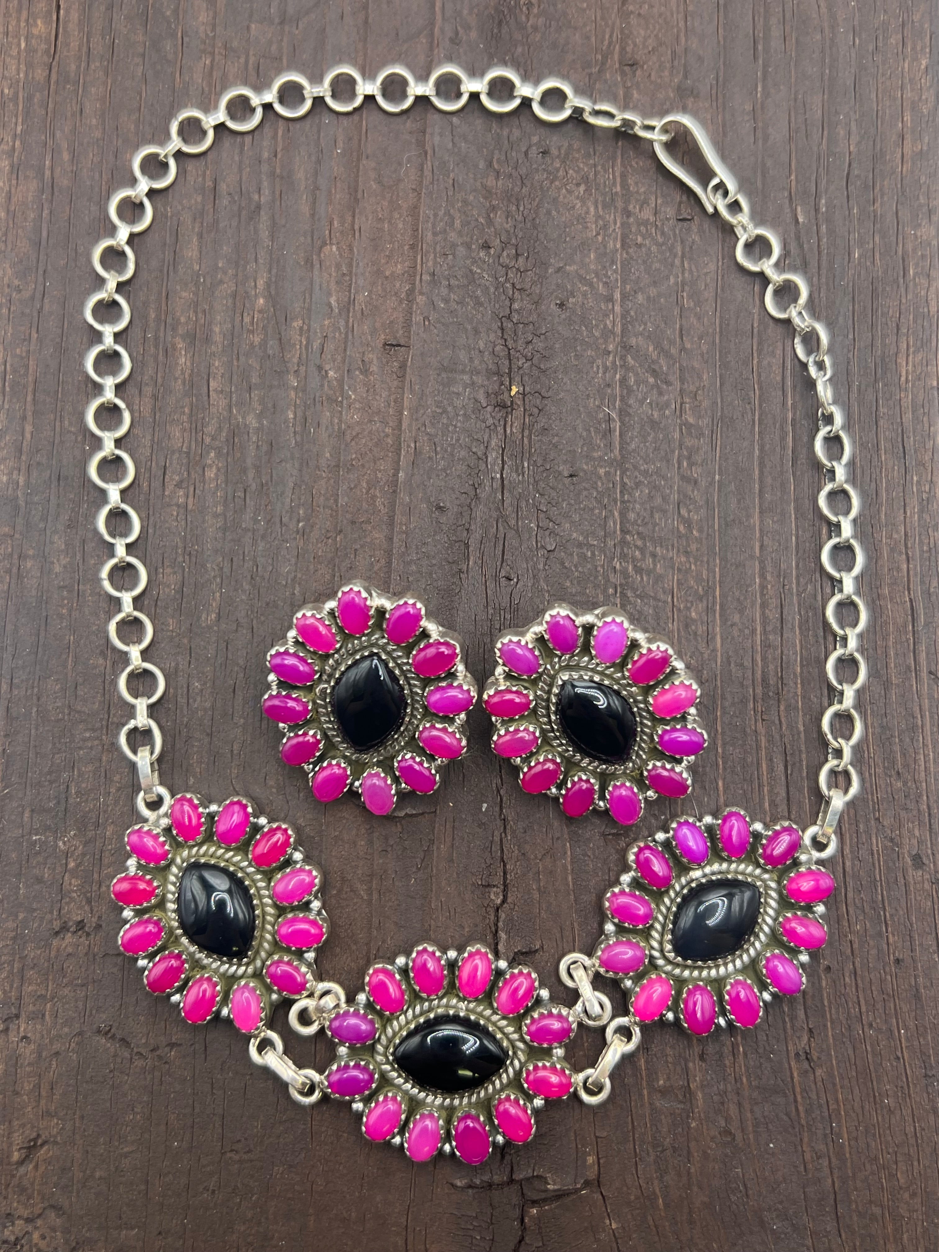 Handmade Pink & Black Onyx Sterling Silver Necklace