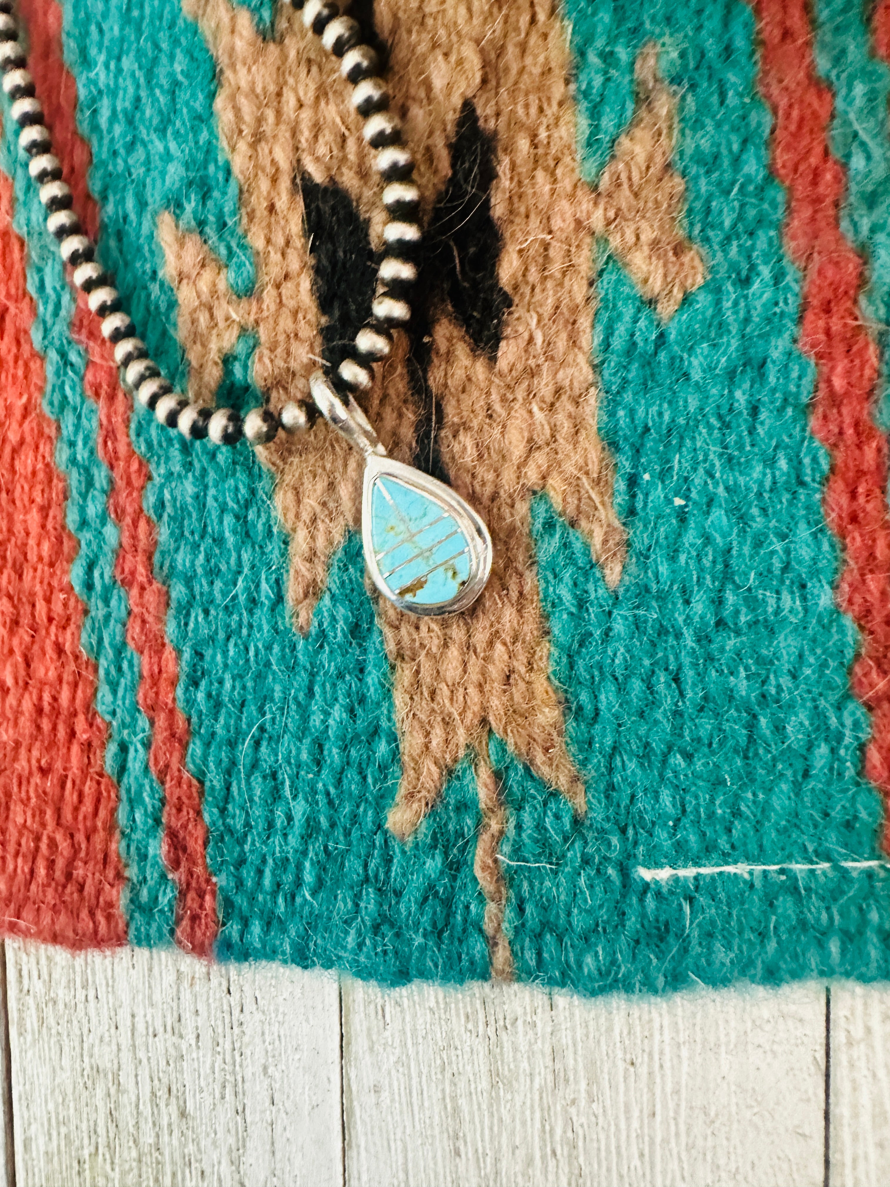 Navajo Turquoise and Sterling Silver Inlay Teardrop Pendant