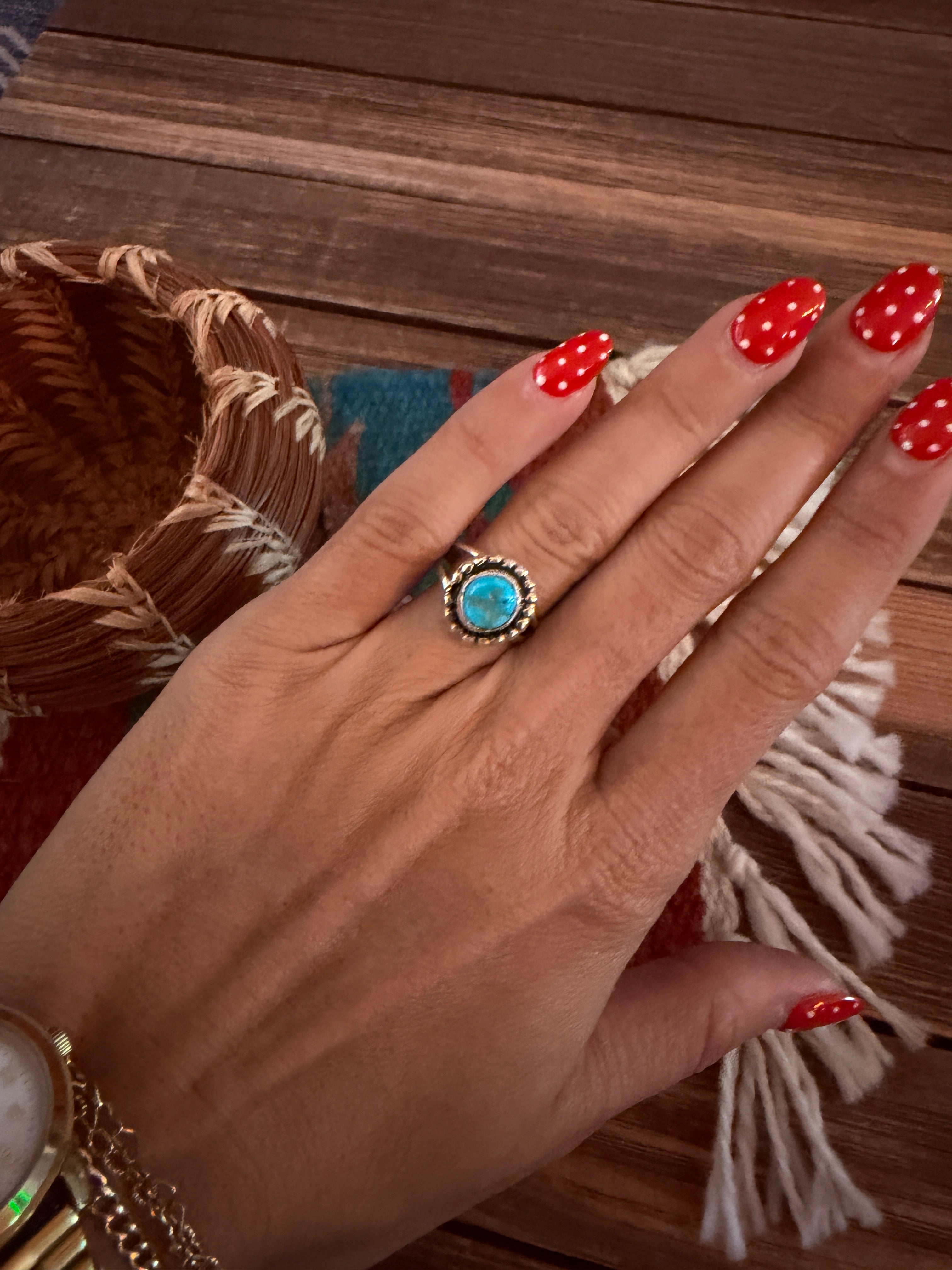 Handcrafted Turquoise & Sterling Silver Ring Size 4.75