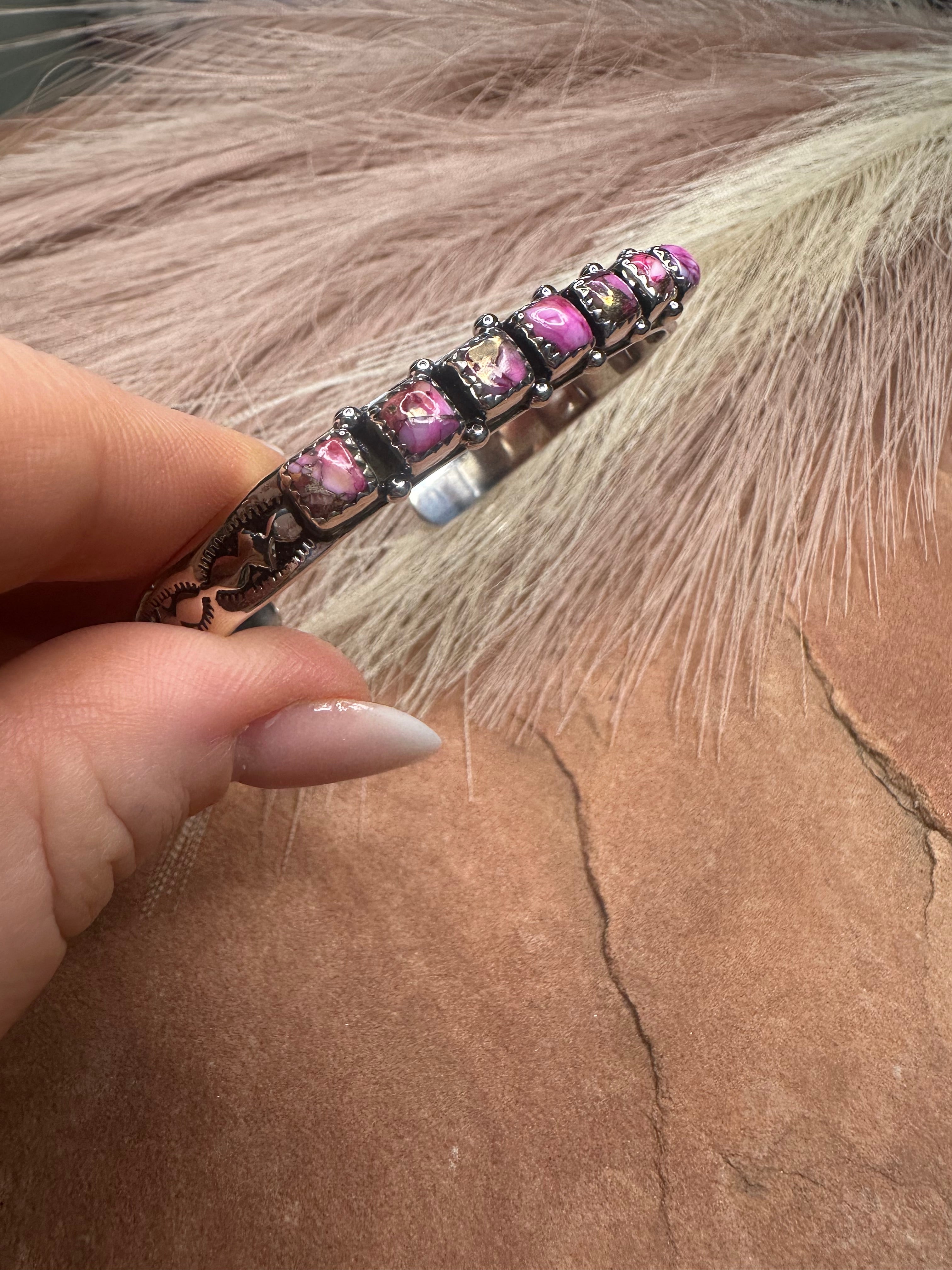 Handmade Sterling Silver & Pink Dream Mojave Adjustable Cuff Bracelet