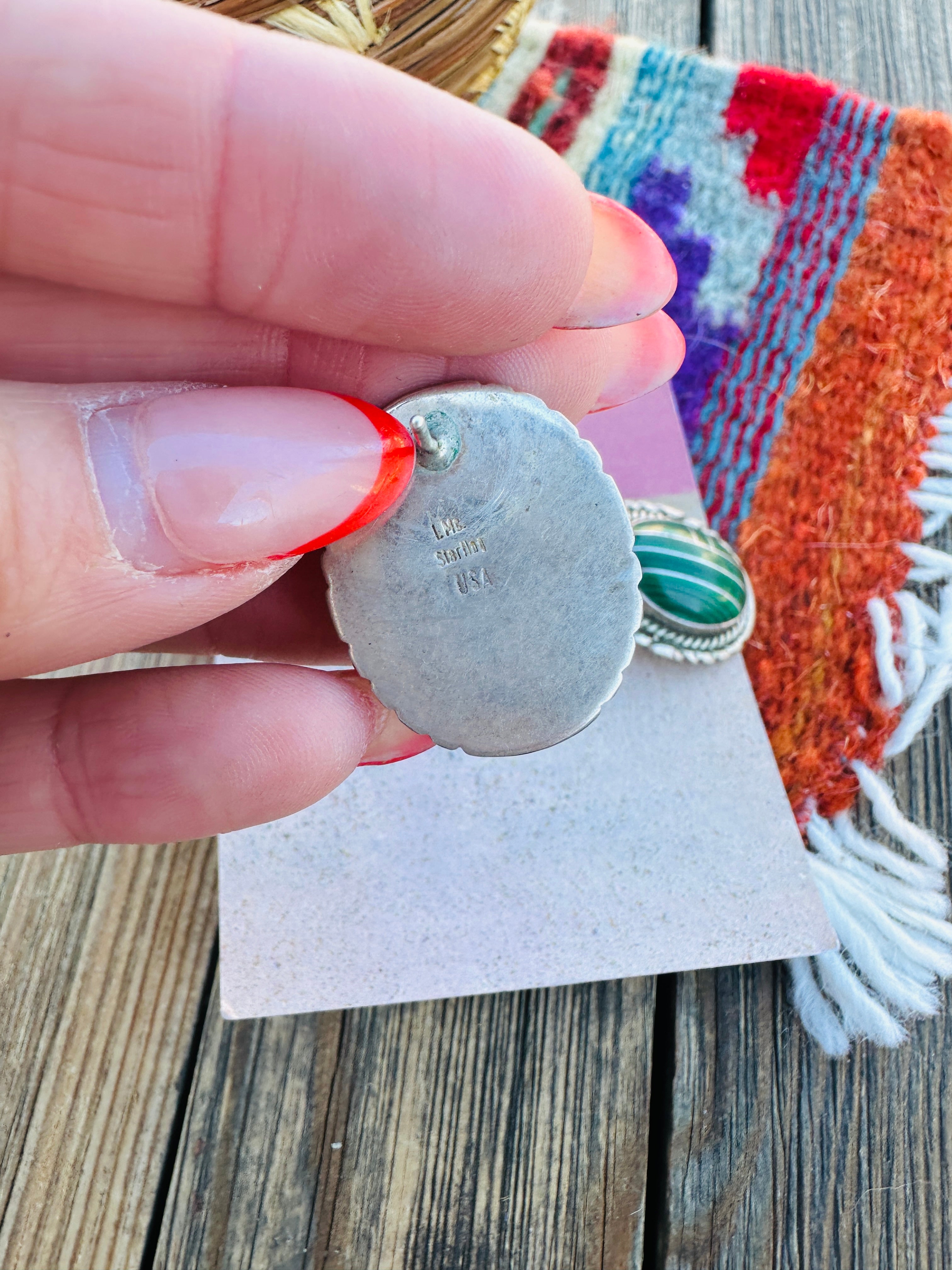 Handcrafted Old Pawn Sterling Silver & Malachite Inlay Post Earrings