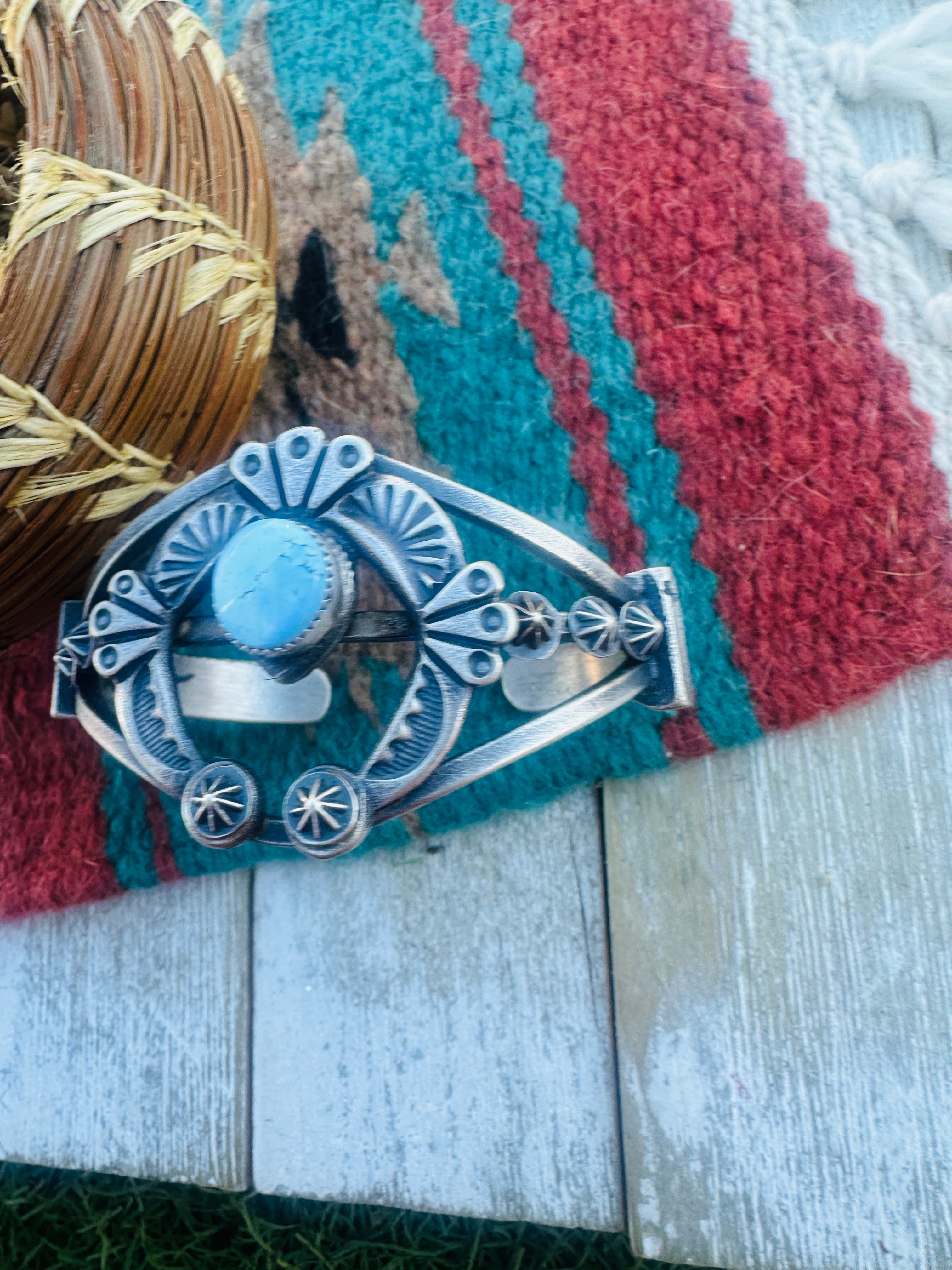 Handcrafted Golden Hills Turquoise & Sterling Silver Naja Cuff Bracelet by Kevin Billah