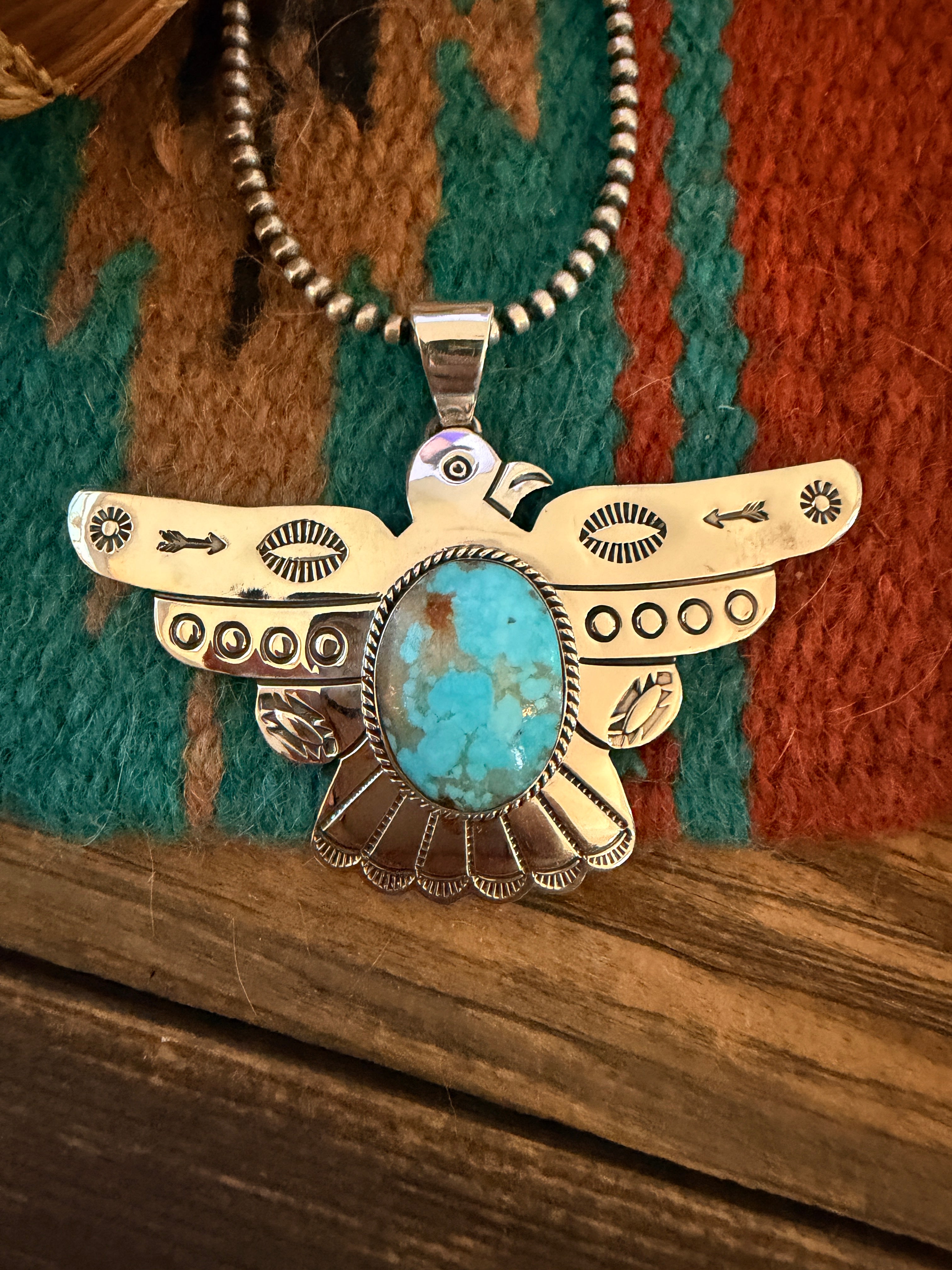 Handcrafted Sterling Silver & Turquoise Thunderbird Pendant